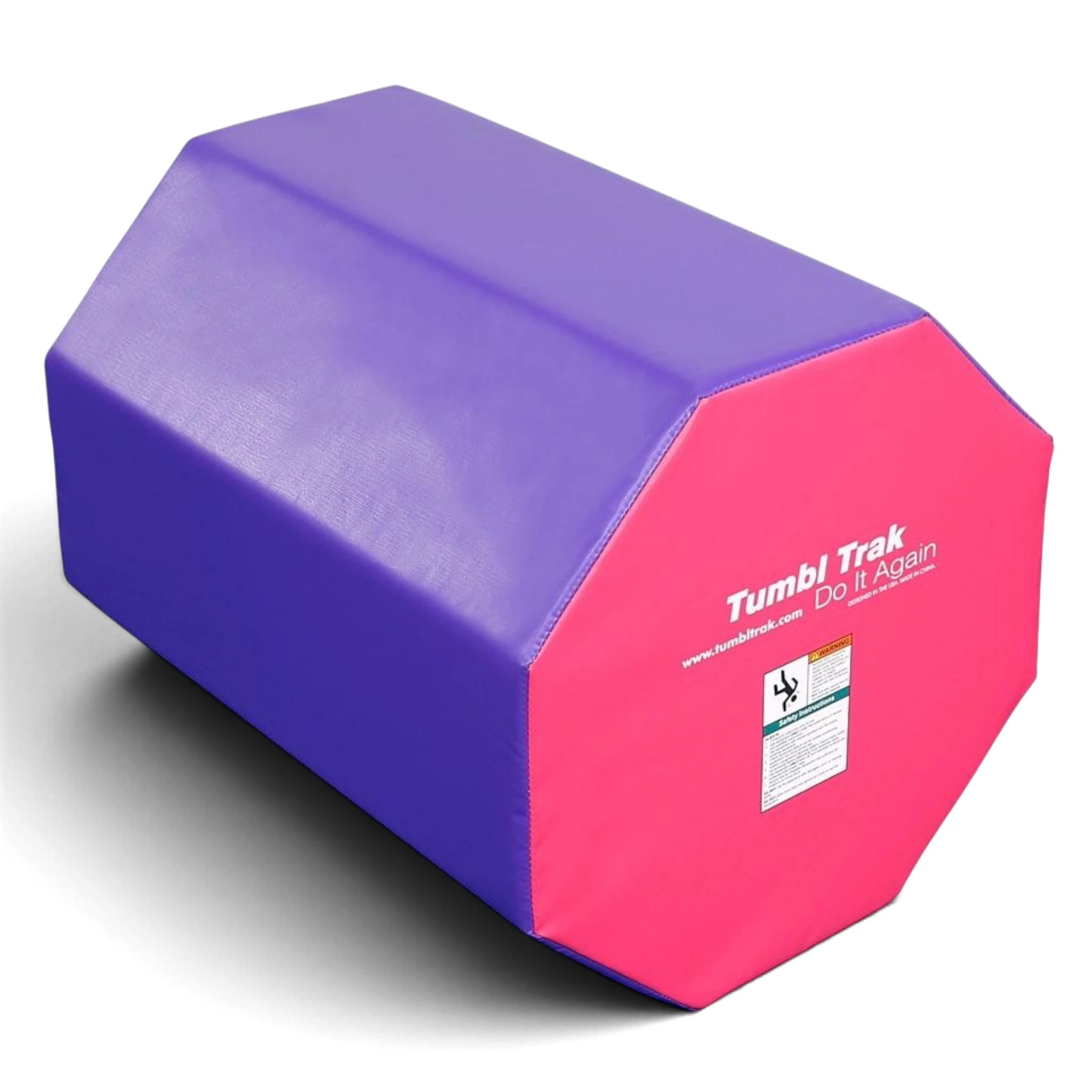 UK Gym Pits octagonal tumble trainer in purple and pink vinyl for gymnastics skills and tumbling practice