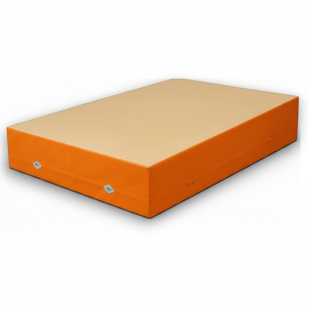 UK Gym Pits FIG approved orange soft topper landing mat with a non-slip base for gymnastics training.