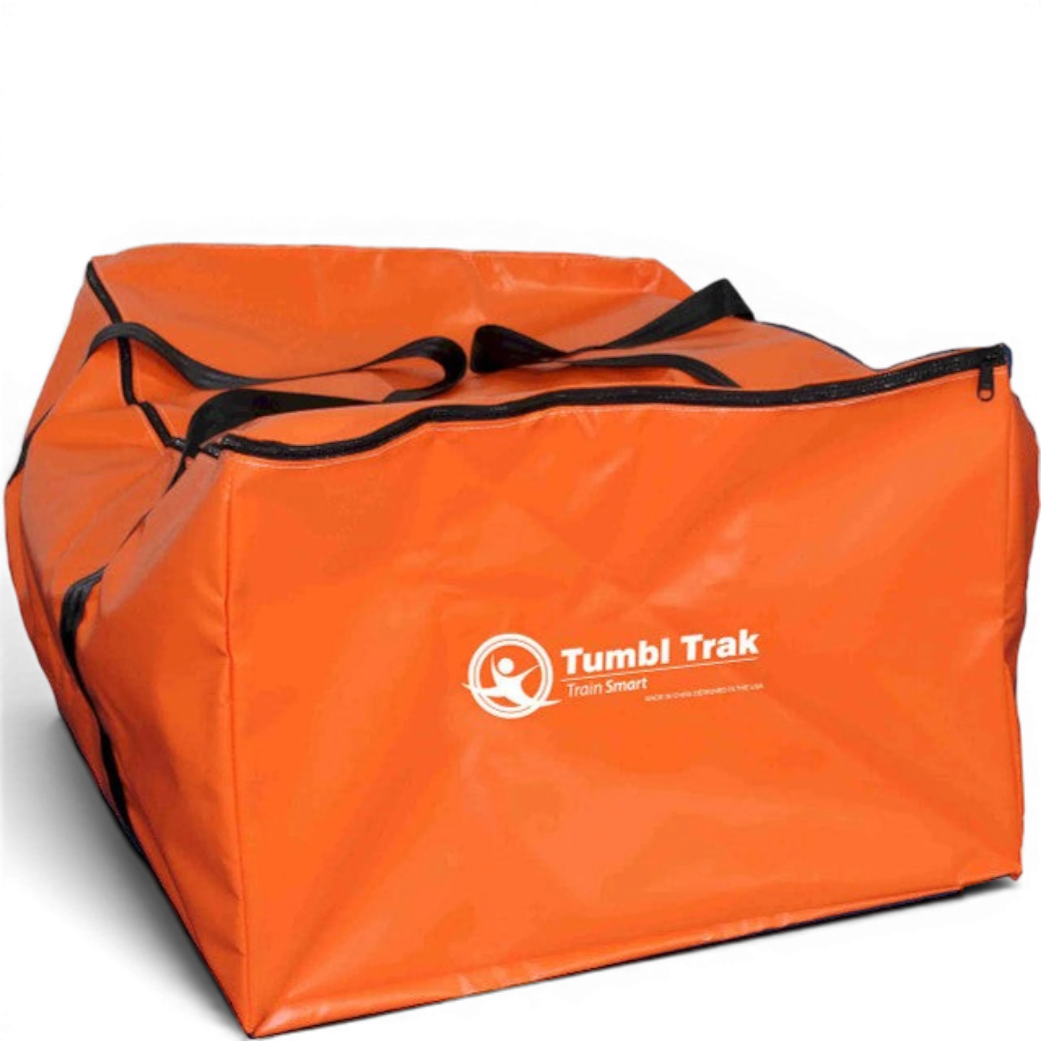 UK Gym Pits orange storage bag for Air Floor Pro gymnastics equipment with black handles and zipper closure