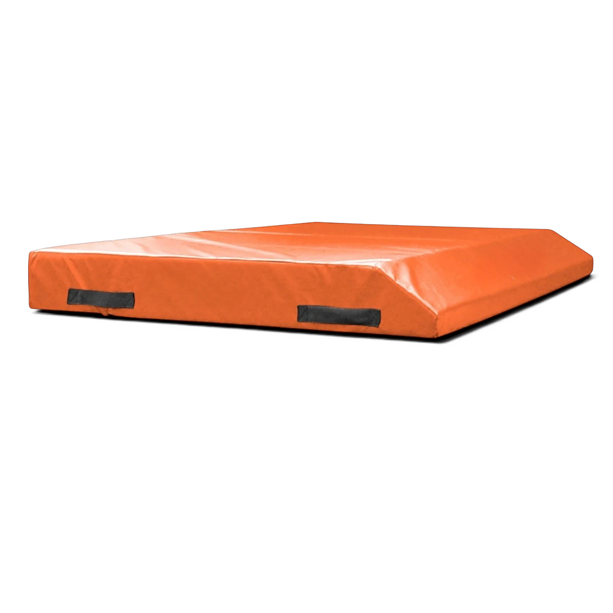 UK Gym Pits orange single wedge trampoline spotting end deck mat with side handles and reinforced PVC cover