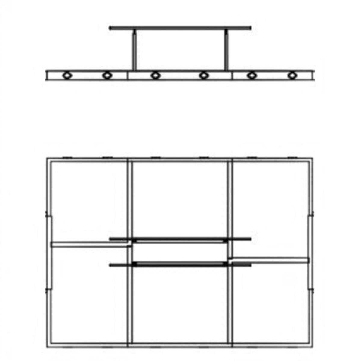 UK Gym Pits technical diagram showing the layout and dimensions of the 8-unit parallel bars landing mat system.