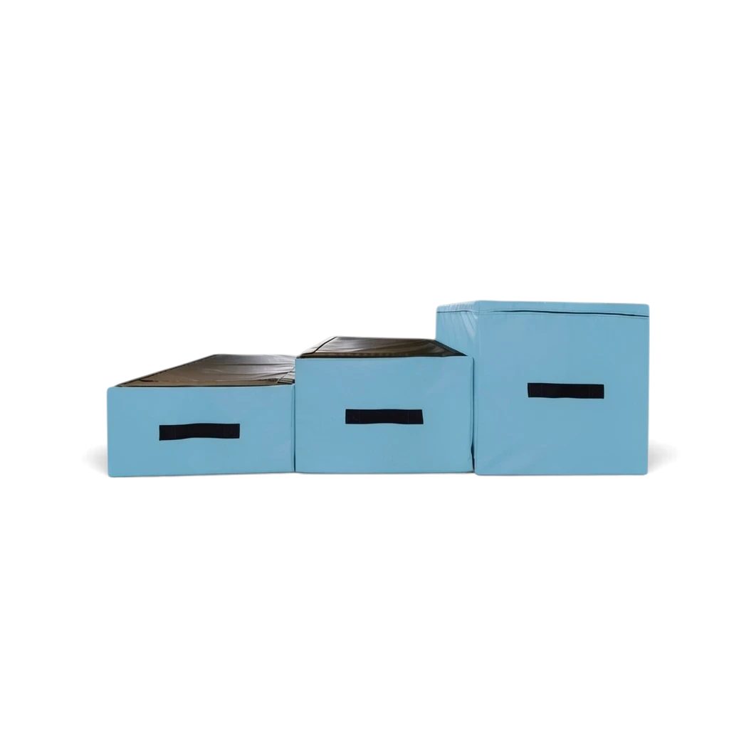 UK Gym Pits parkour jumping blocks set in light blue and black with carry handles for gym obstacle training