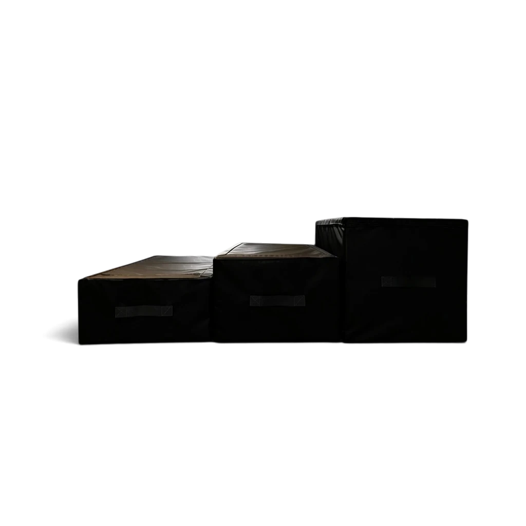 UK Gym Pits parkour jumping blocks in black, featuring high-density foam, carry handles, and non-slip base.