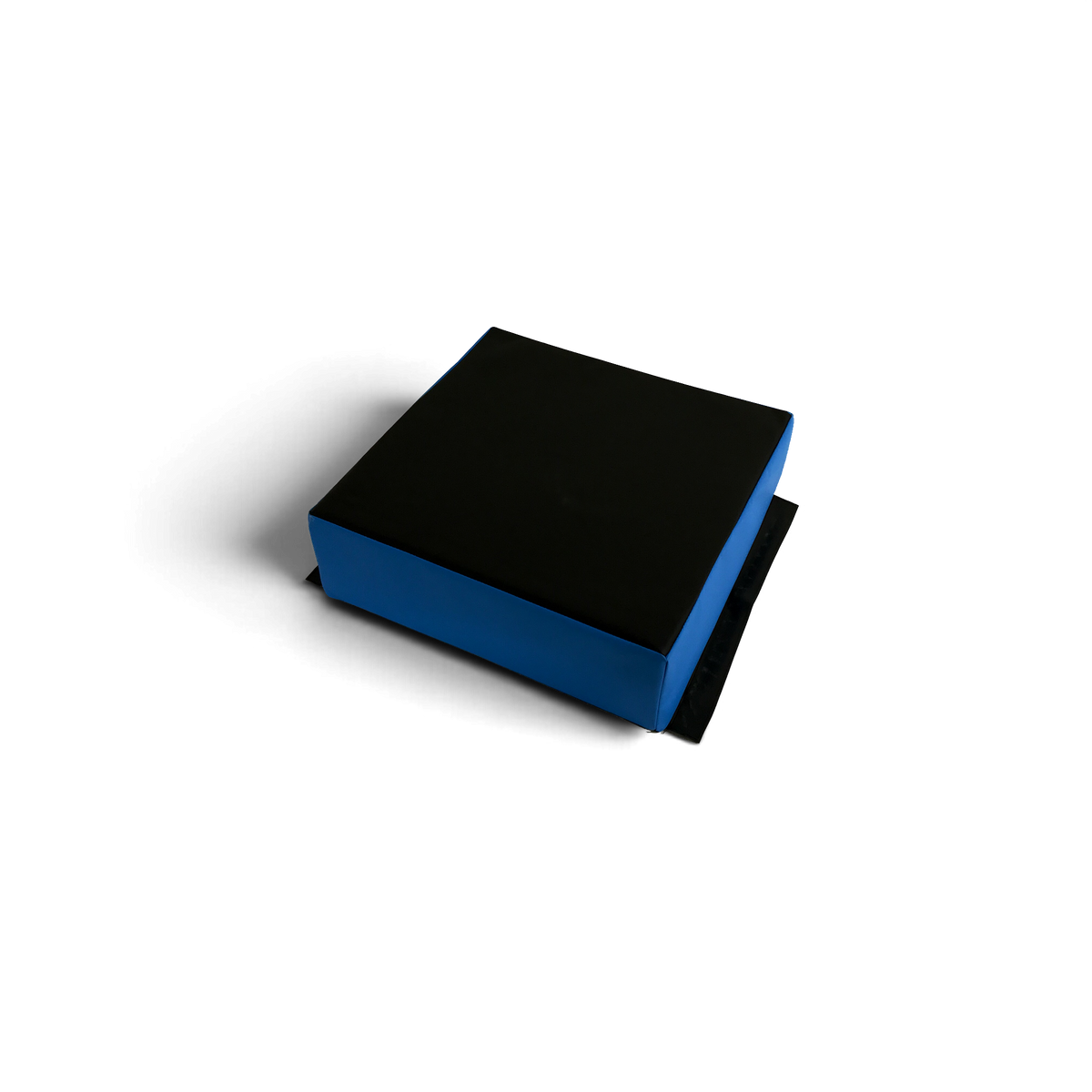UK Gym Pits parkour stepping block with black top and blue sides, made from high-density foam with a durable PVC cover.