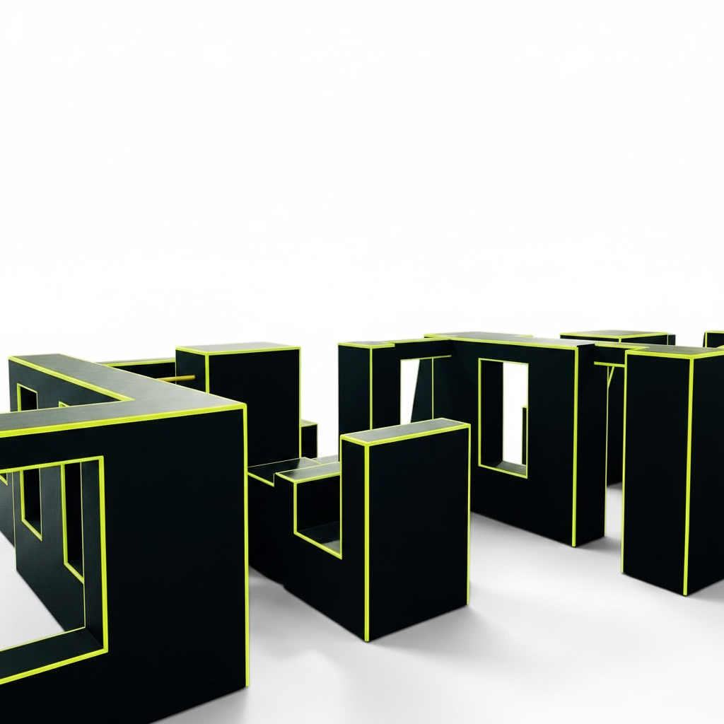 UK Gym Pits freestyle urban gym parkour system with black blocks and bright yellow trim in a training facility