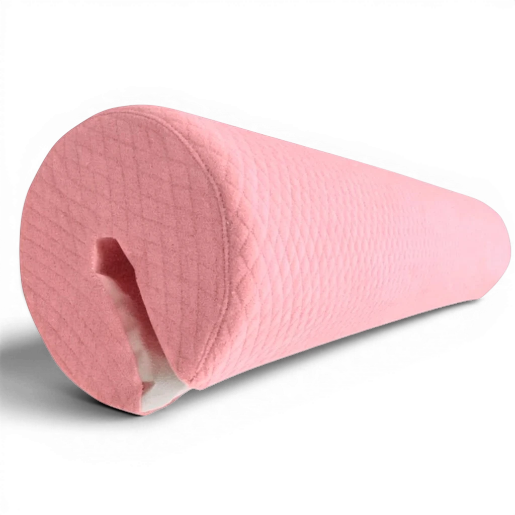 UK Gym Pits pink foam parallel bars safety pad with a textured jersey fabric cover for gymnastics shock absorption.