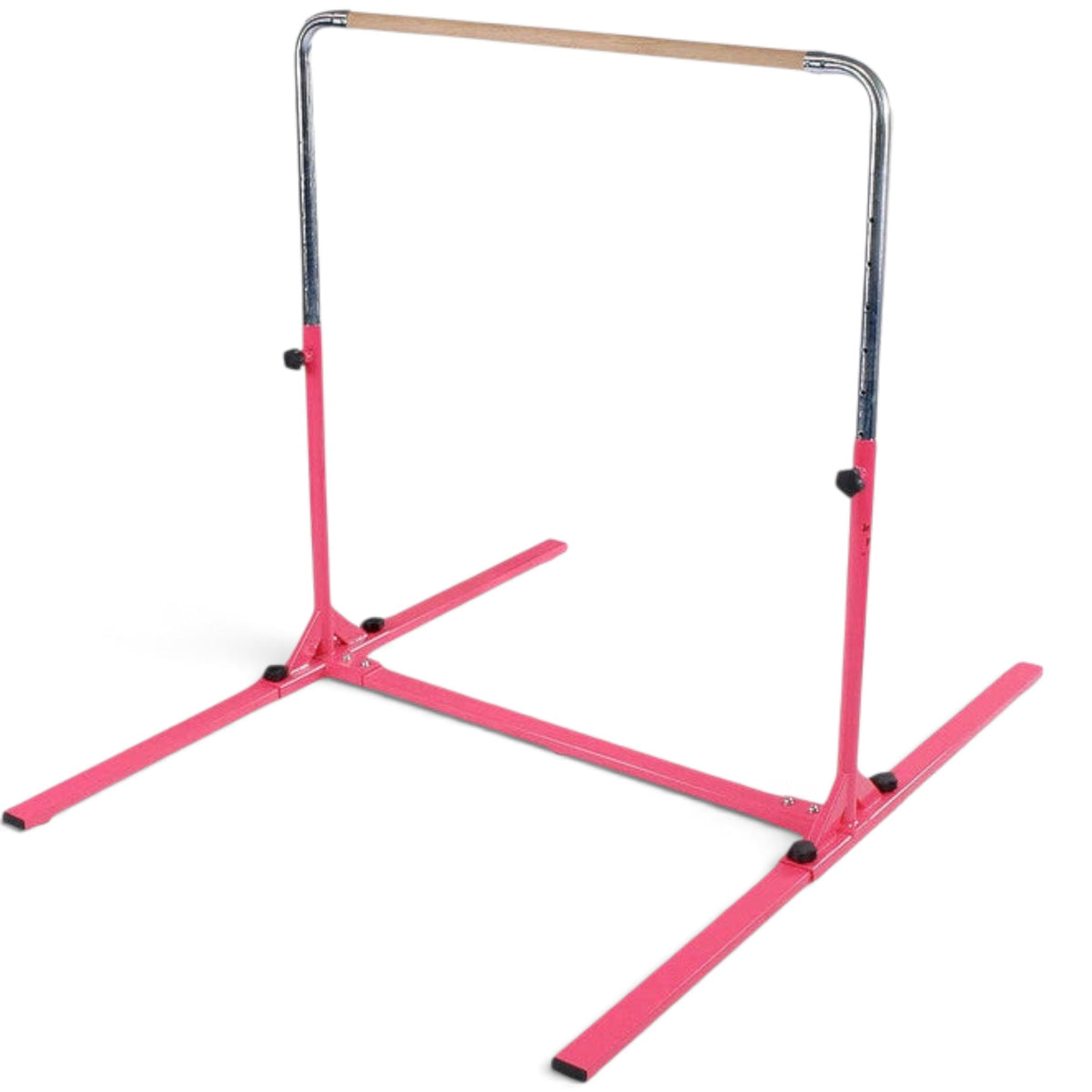 UK Gym Pits Junior Bar Pro in pink with a solid maple wood bar and adjustable powder coated steel frame.