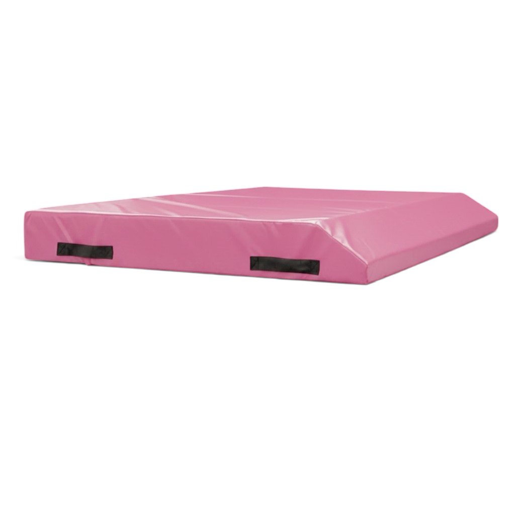 UK Gym Pits pink single wedge trampoline spotting end deck mat with black handles and reinforced PVC cover
