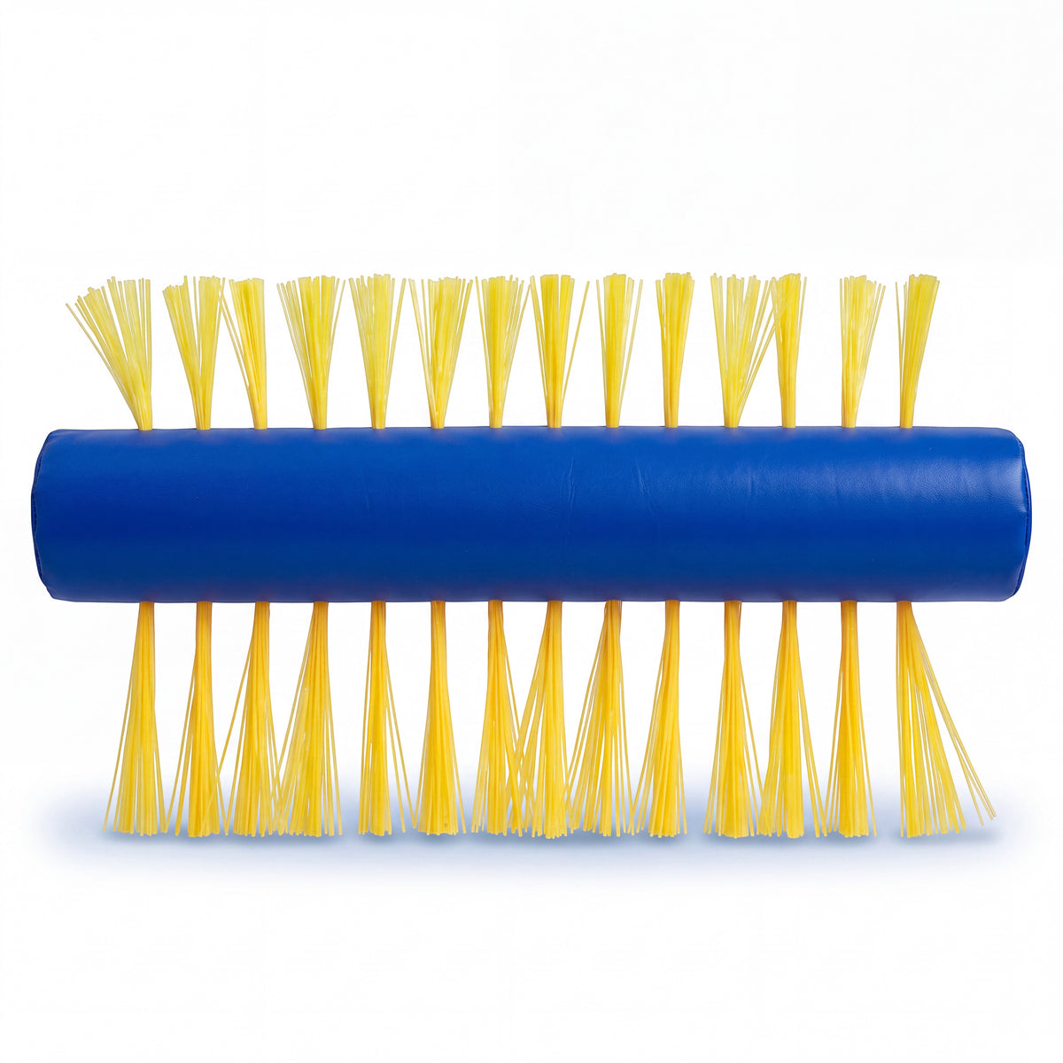 UK Gym Pits Porcupine Bar Pad with blue vinyl padding and two rows of yellow flexible bristles for gymnastics training