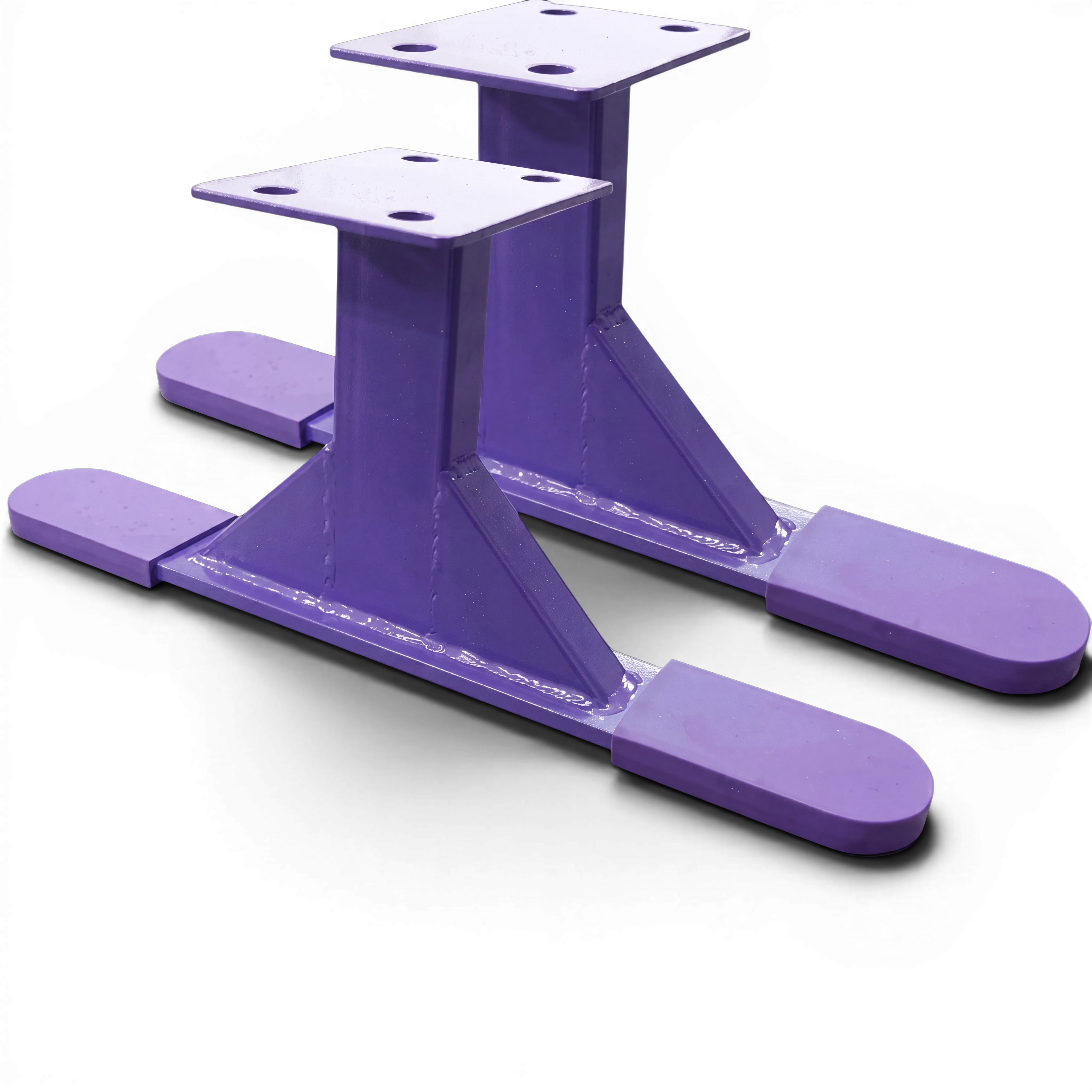 UK Gym Pits purple metal beam risers for Addie beam training, featuring a sturdy base and protective rubber feet.