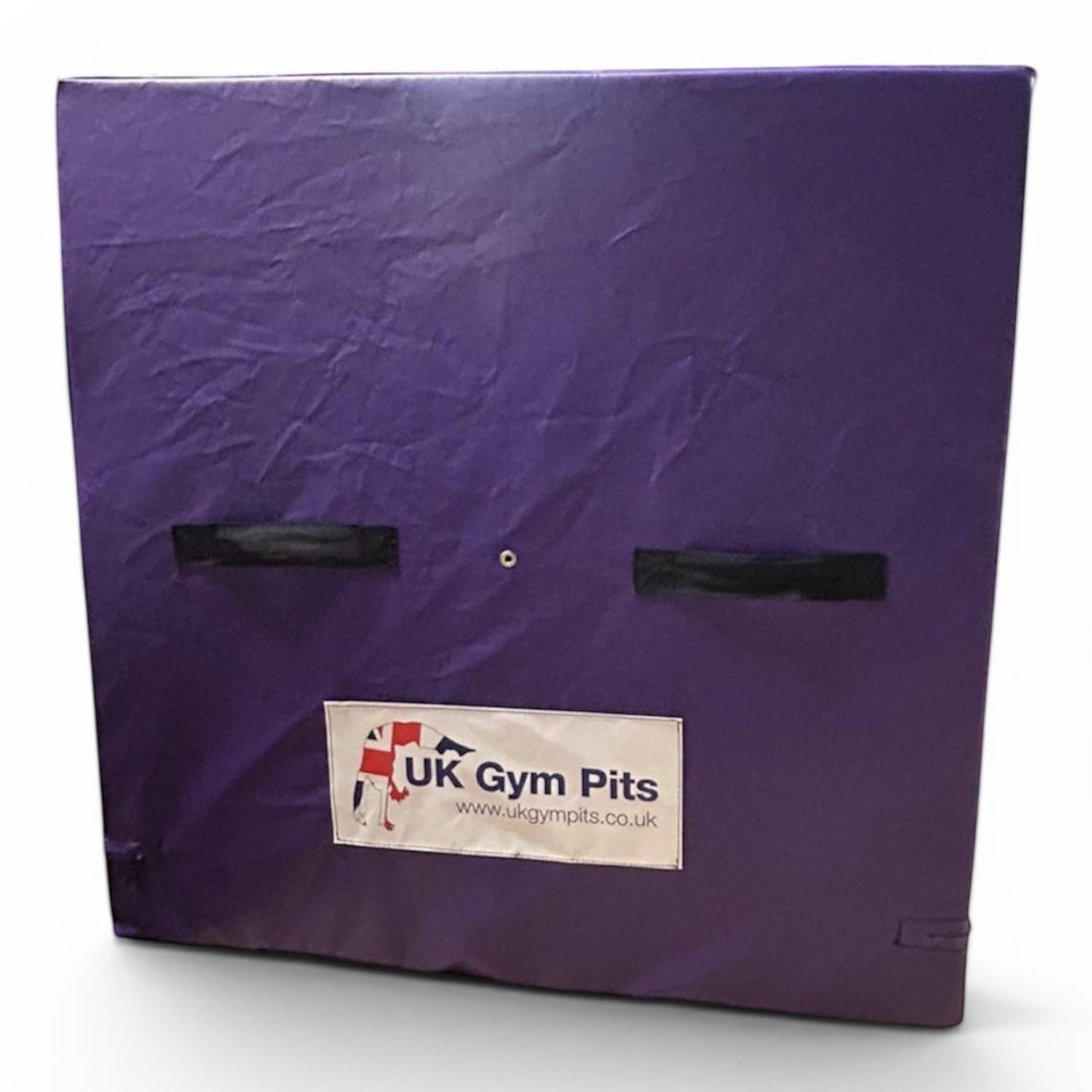 UK Gym Pits purple PVC spotting and coaching block with heavy-duty handles for gymnastics training.