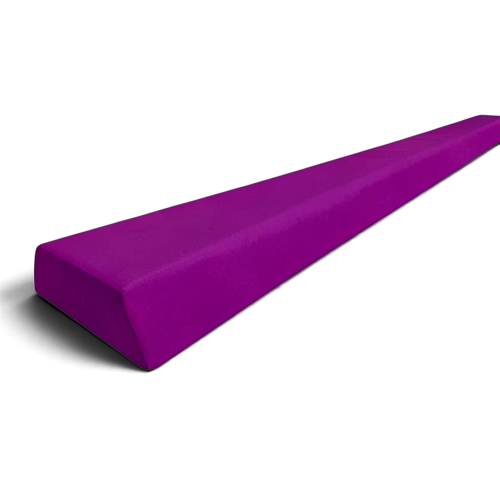 UK Gym Pits purple PE foam floor balance beam for children with a durable PVC cover for gymnastics practice.