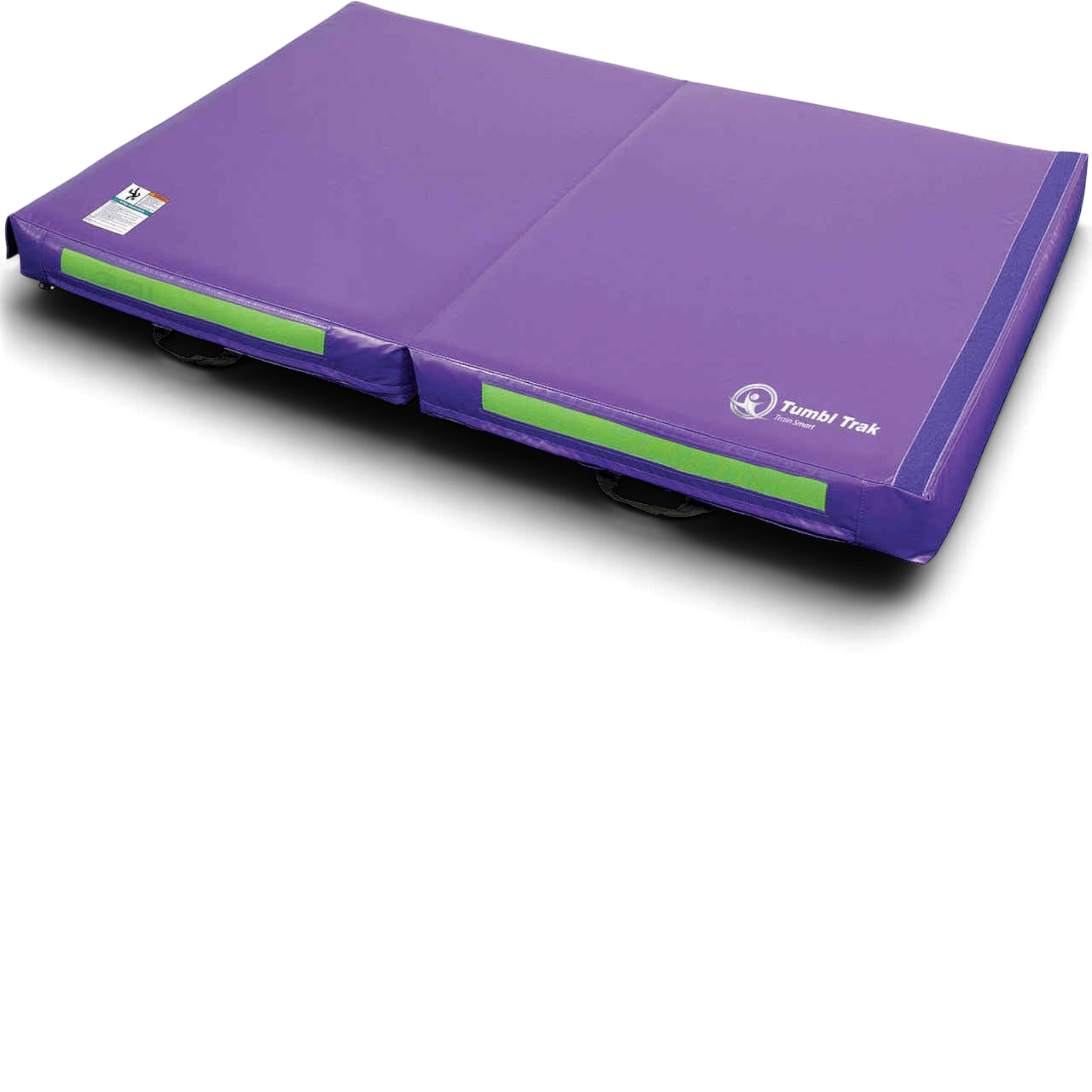 UK Gym Pits purple foldable gymnastics practice mat with green velcro strips and reinforced carrying handles