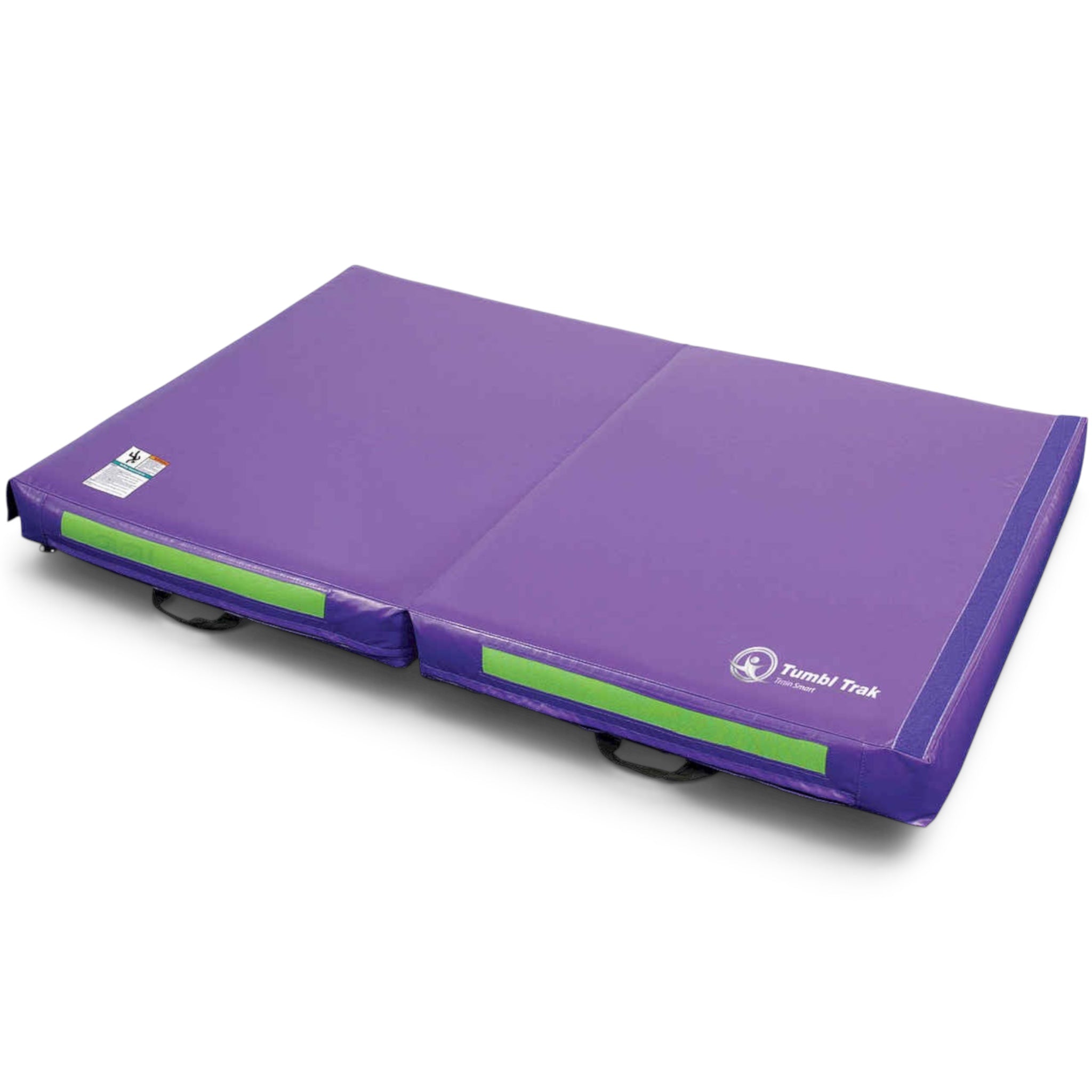 UK Gym Pits purple foldable gymnastics practice mat with Velcro fasteners and reinforced carrying handles.