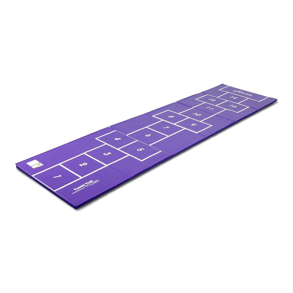 UK Gym Pits purple hopscotch tumbling mat for kids with numbered squares and foldable vinyl design