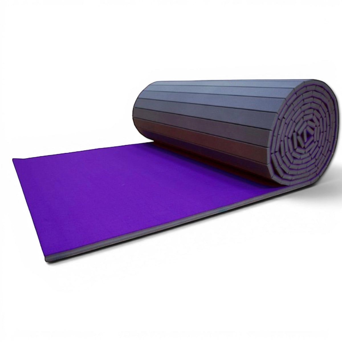 UK Gym Pits purple carpeted sprung tumble floor mat roll for gymnastics training and competition
