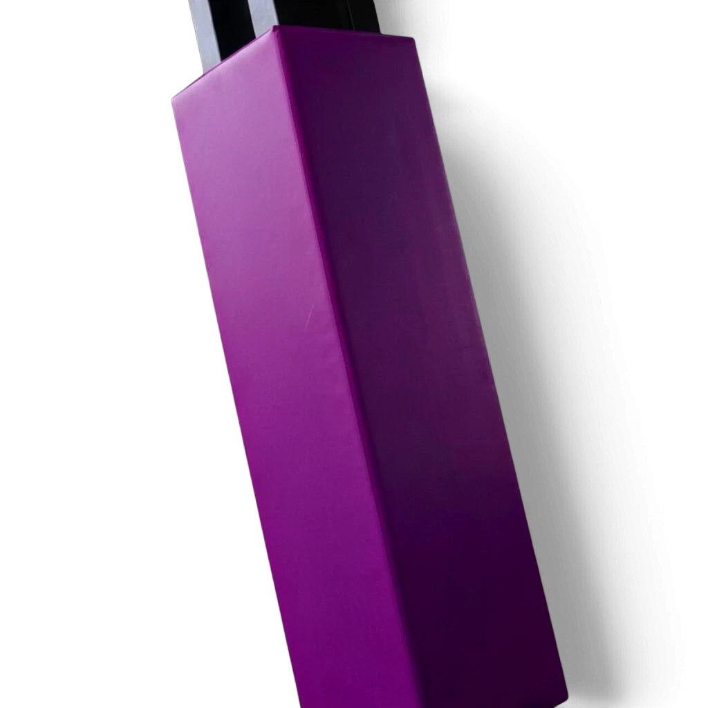 UK Gym Pits purple square foam post protector for gym safety, featuring durable PVC fabric and Velcro fastening.