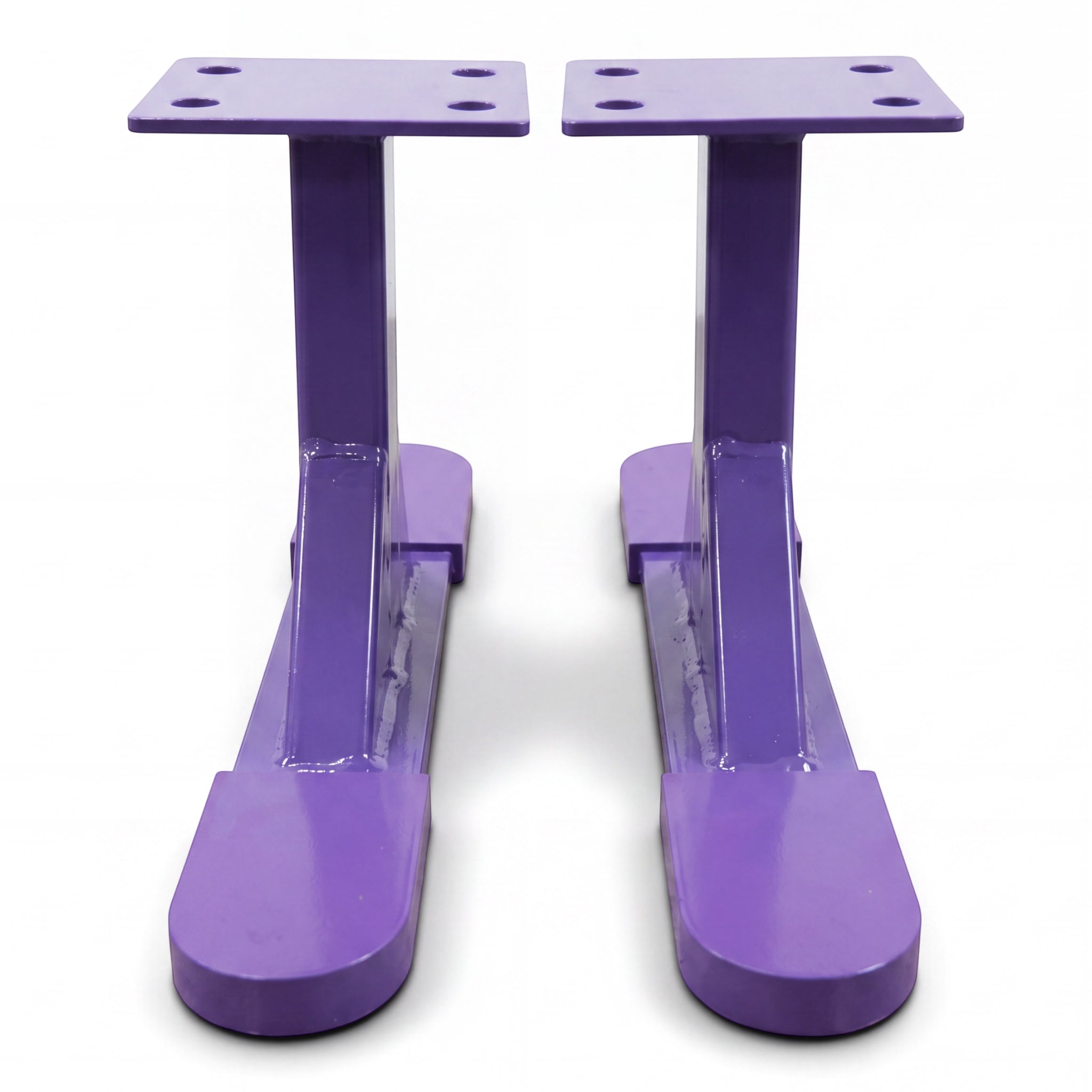 UK Gym Pits Addie Beam Riser Legs in purple steel with rubber coating for gymnastics balance beam stability