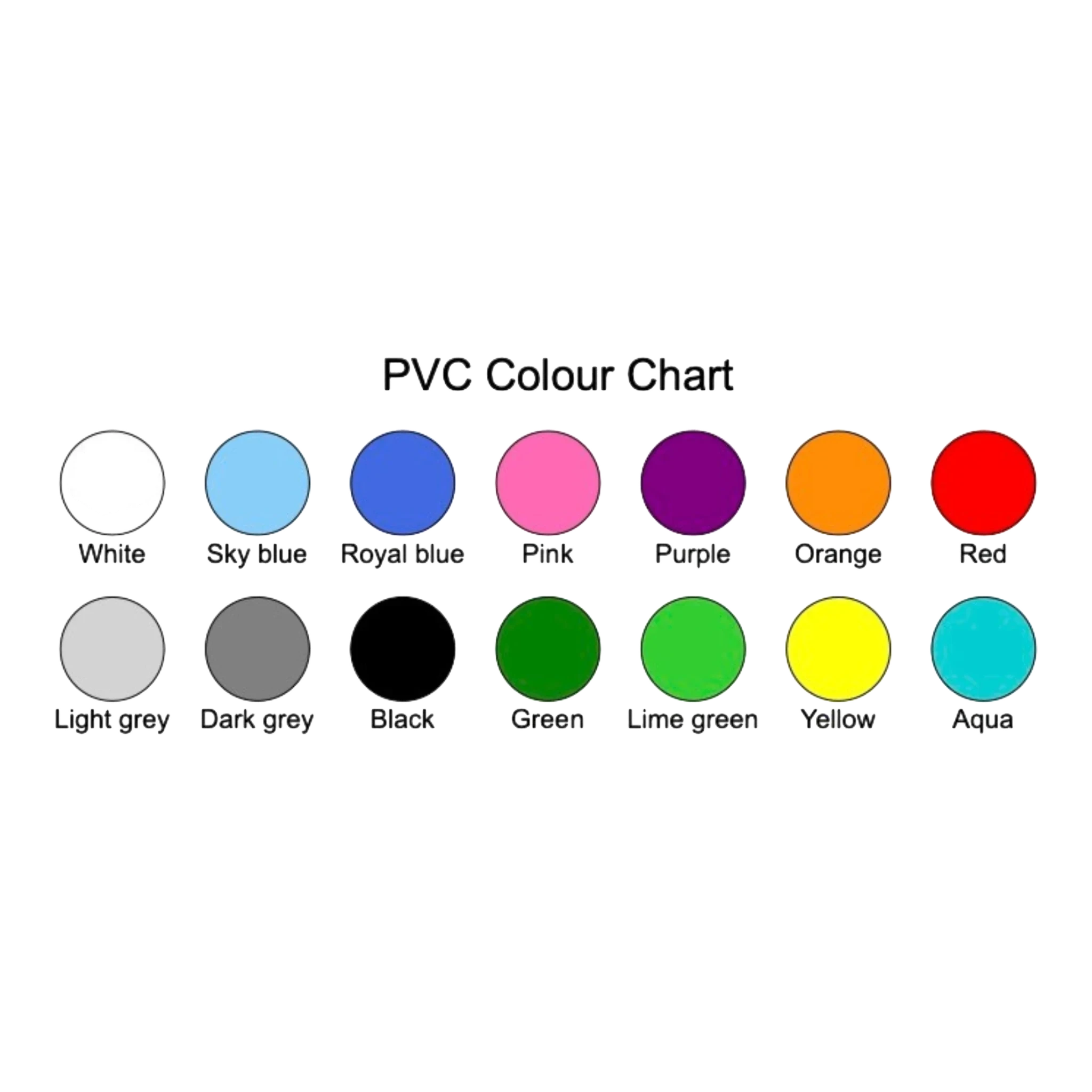 UK Gym Pits PVC colour chart showing 14 vibrant shades for sprung floor side skirts including blue, red, and green.