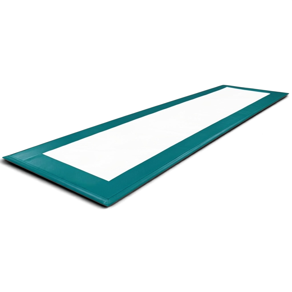 UK Gym Pits durable PVC landing pit cover in teal and white, designed for gym foam pits and landing mats.