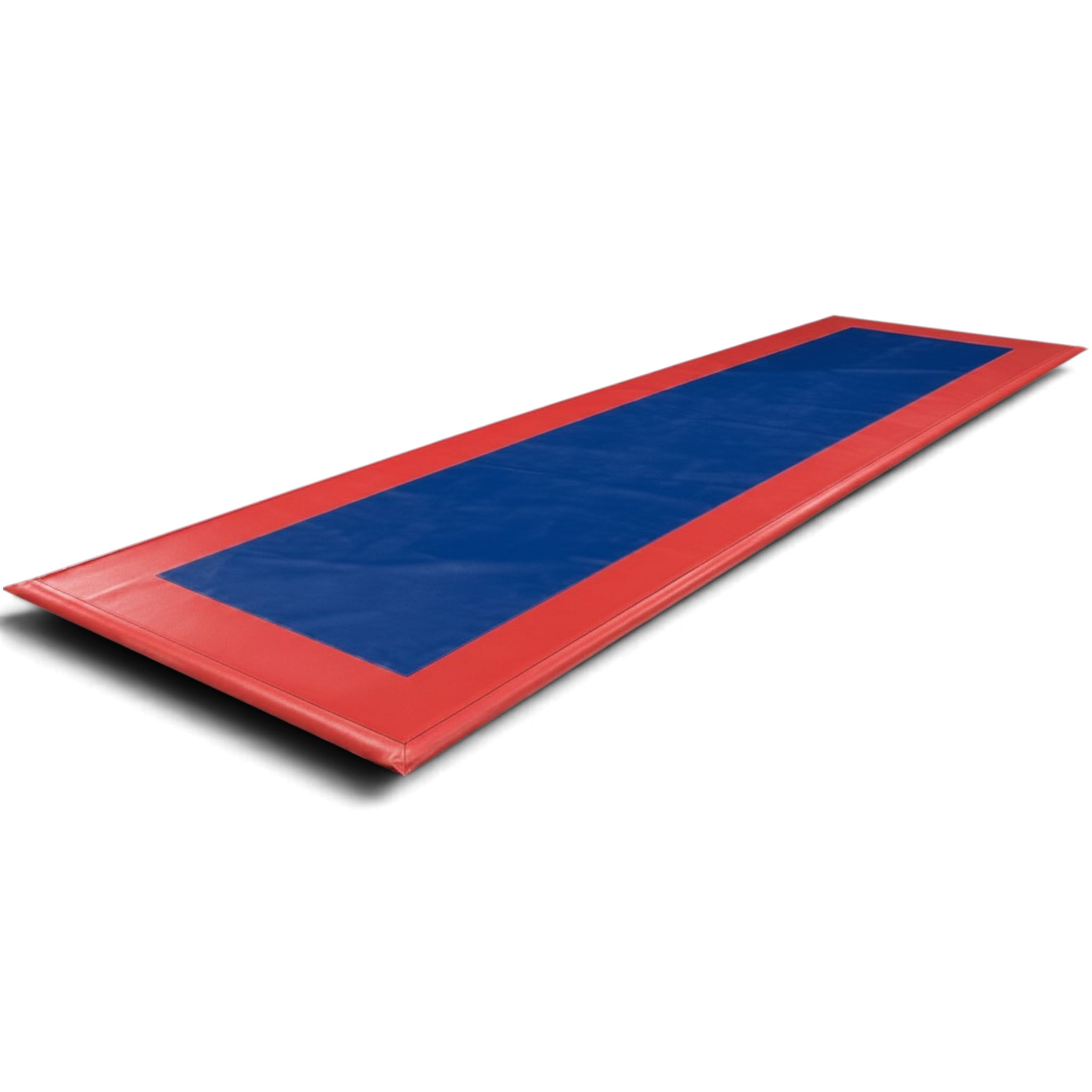 UK Gym Pits durable PVC landing pit cover in blue and red, designed for gym foam pits and easy cleaning.