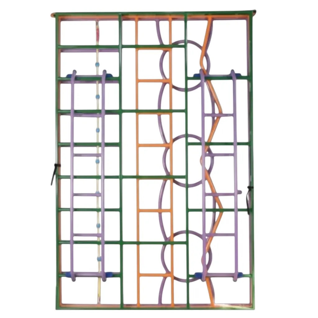 UK Gym Pits rainbow climbing frame with multi-coloured steel tubing, featuring a durable powder-coated gate design.