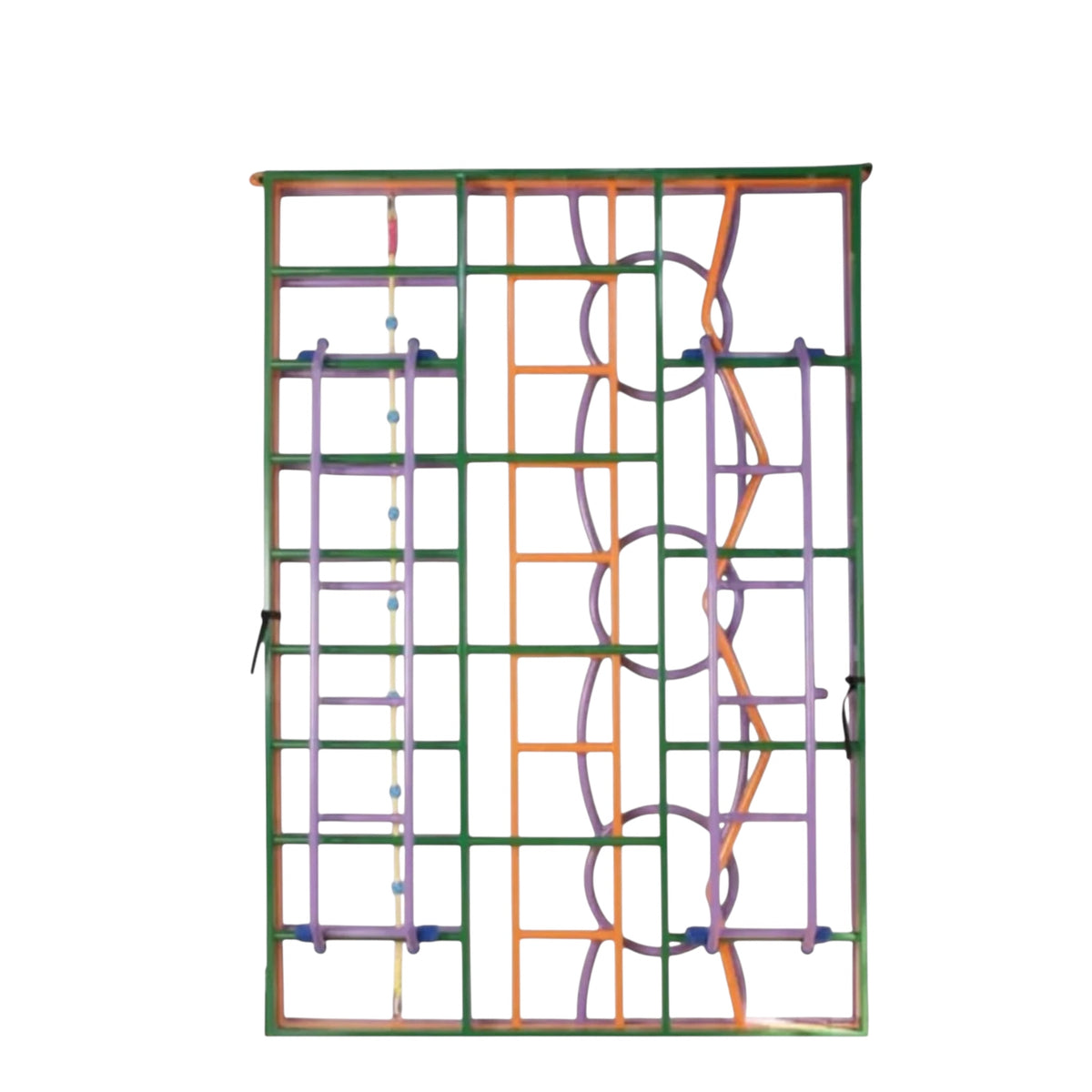 UK Gym Pits rainbow climbing frame with colourful steel tubing and various gate designs for school gymnastics