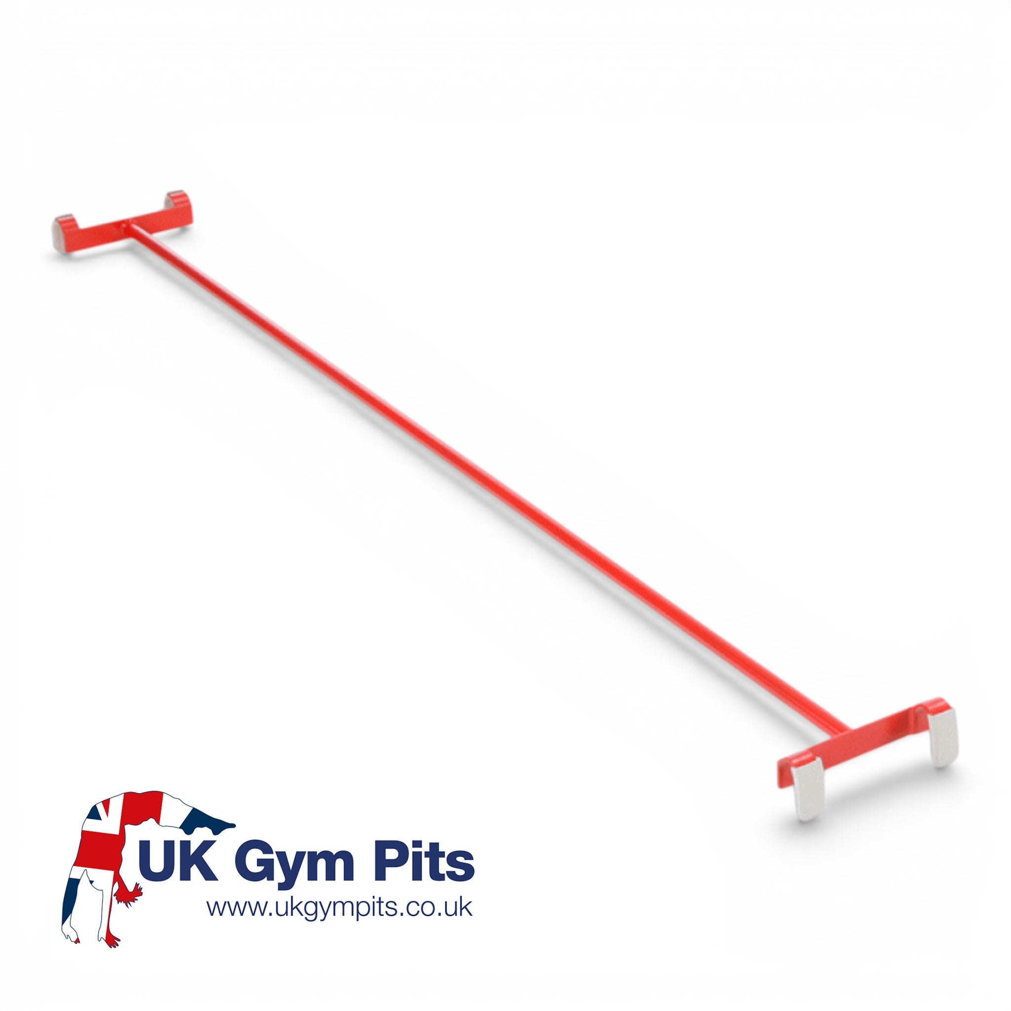 UK Gym Pits red powder-coated metal agility linking pole with safety hooks for gym equipment attachment.