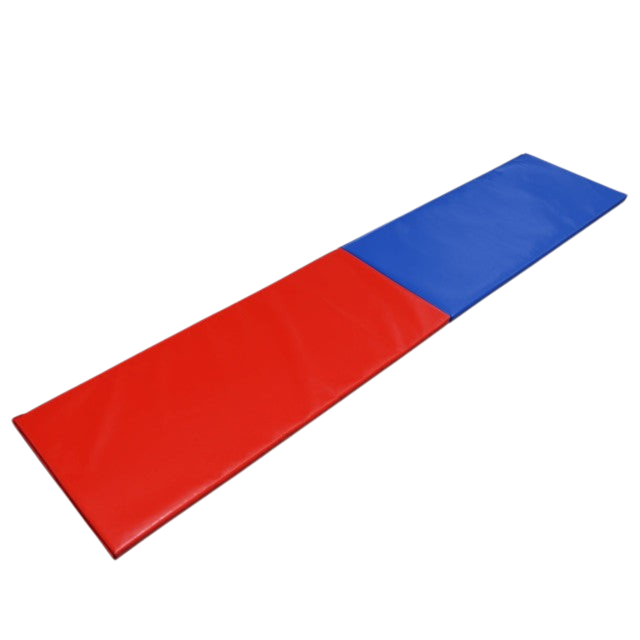 UK Gym Pits Build A Mat system featuring one red and one blue rectangular vinyl tumbling mat panel connected together.