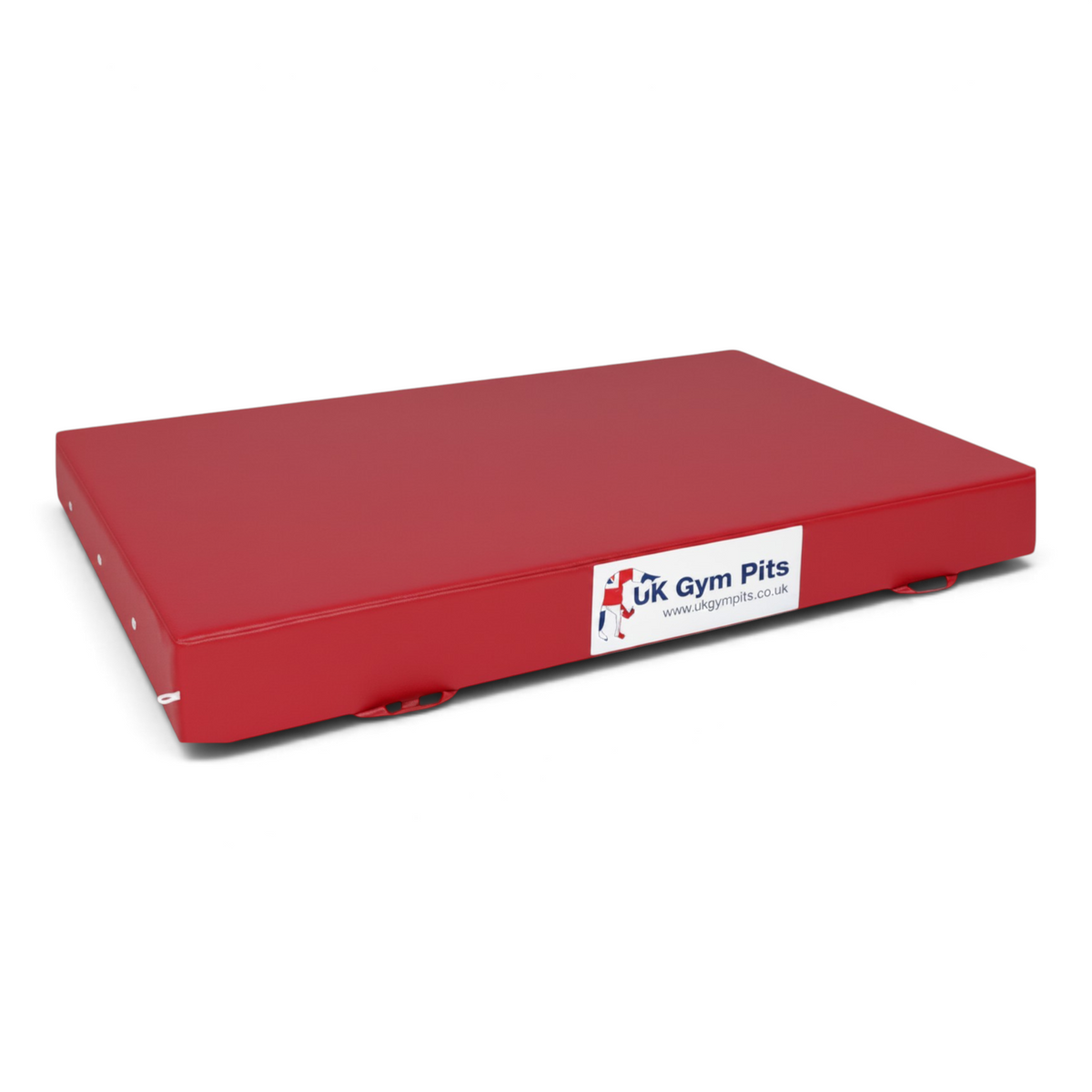 UK Gym Pits red crash mat with heavy-duty handles and breather holes for gymnastics and martial arts landing safety