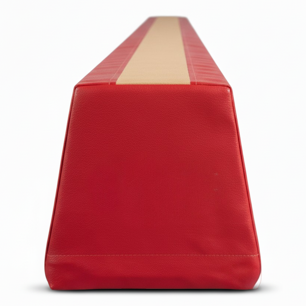 UK Gym Pits Gaofei 4m foam training beam in red with a beige non-slip top line for gymnastics practice