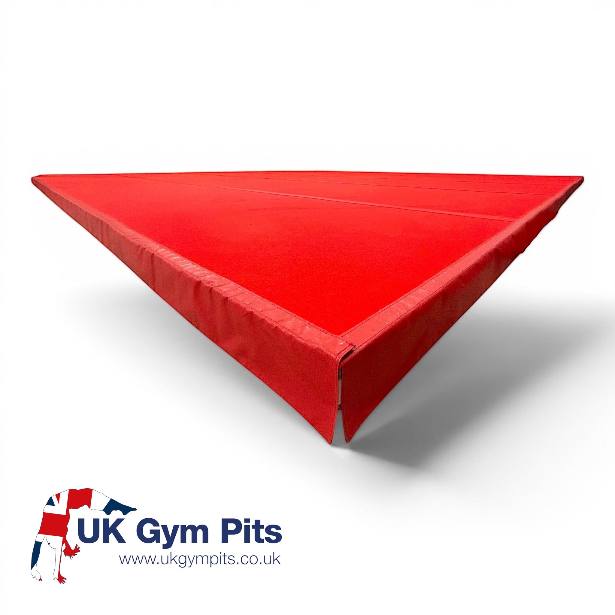 UK Gym Pits red foam wedge side skirt for gymnastics sprung floors with durable PVC cover and Velcro attachment