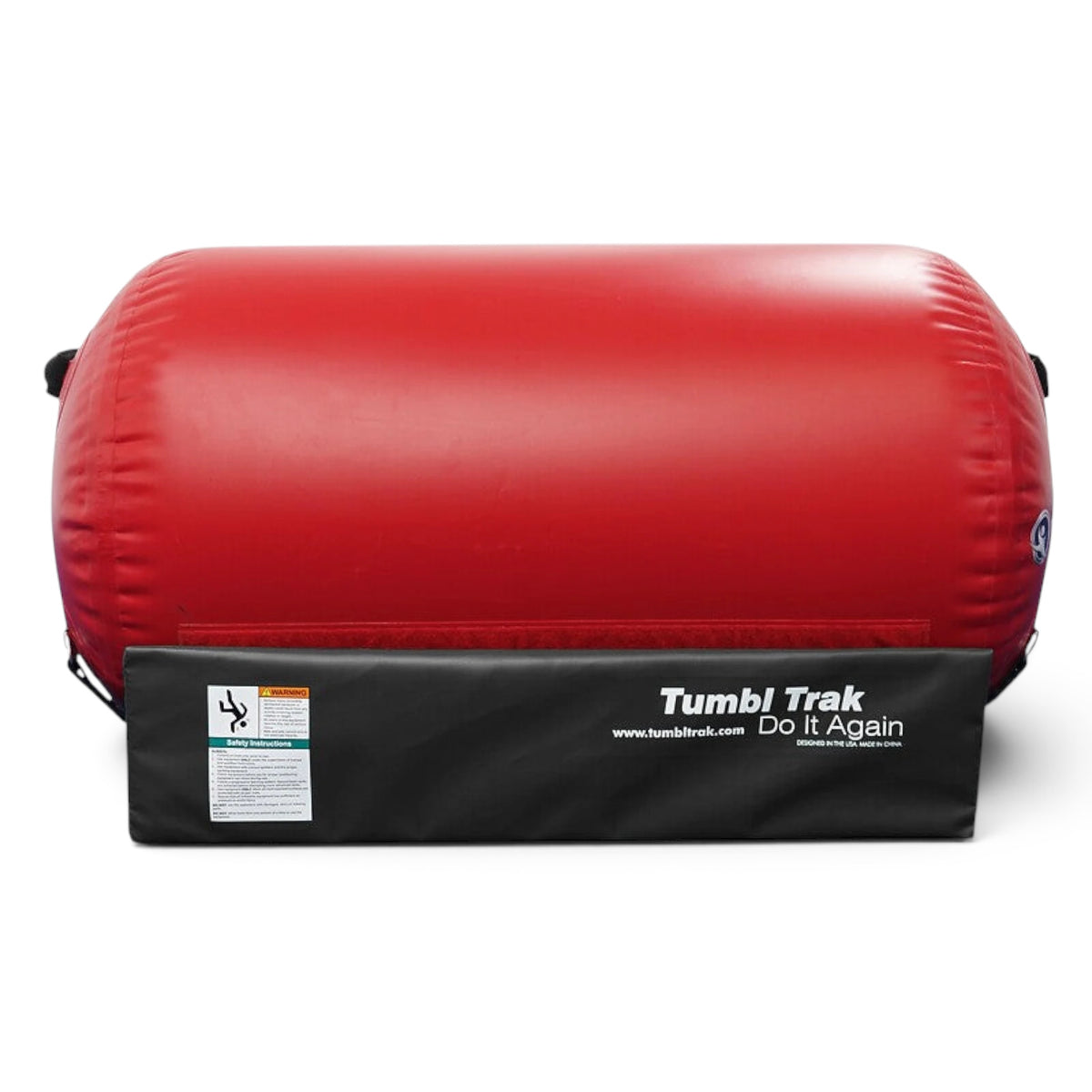 UK Gym Pits red inflatable air barrel training aid with black stabilizing cradle for gymnastics tumbling drills