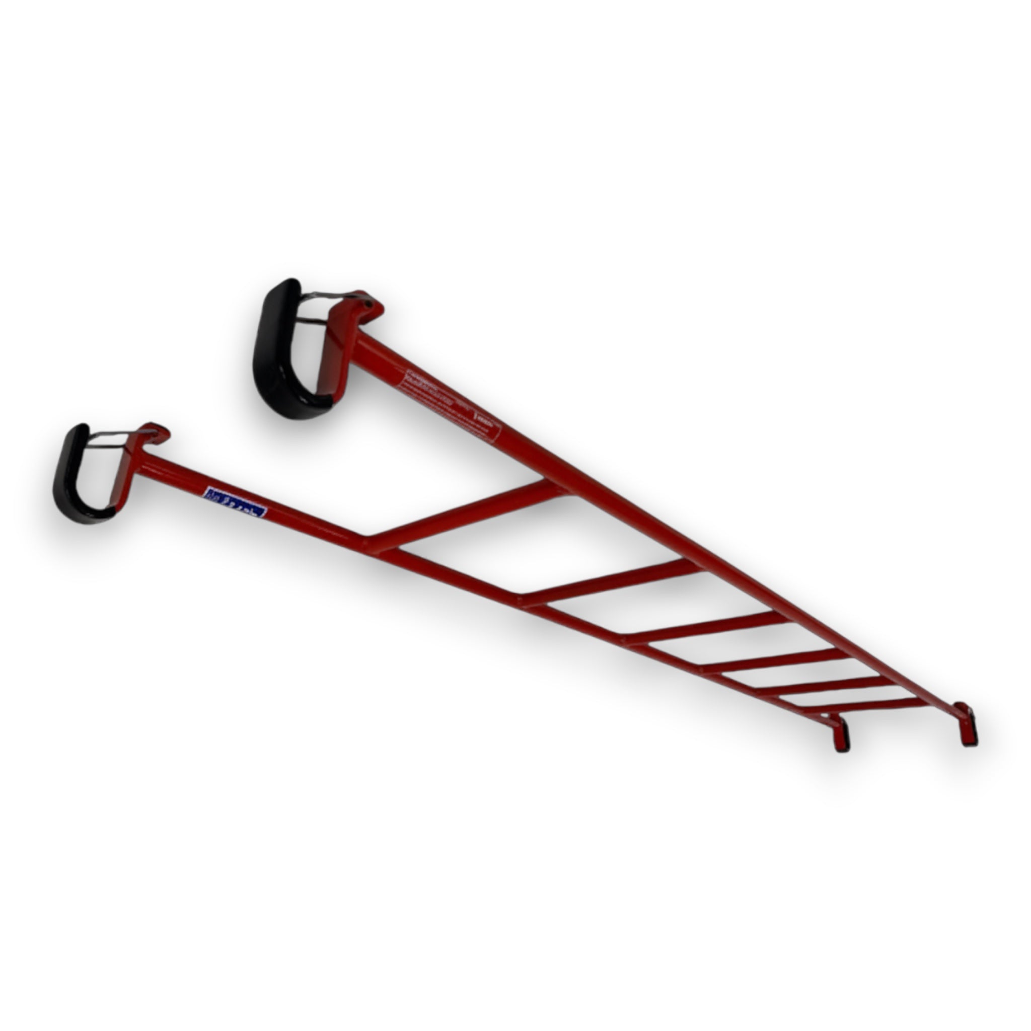 UK Gym Pits red powder-coated metal agility linking ladder with safety hooks for climbing and gymnastics equipment.