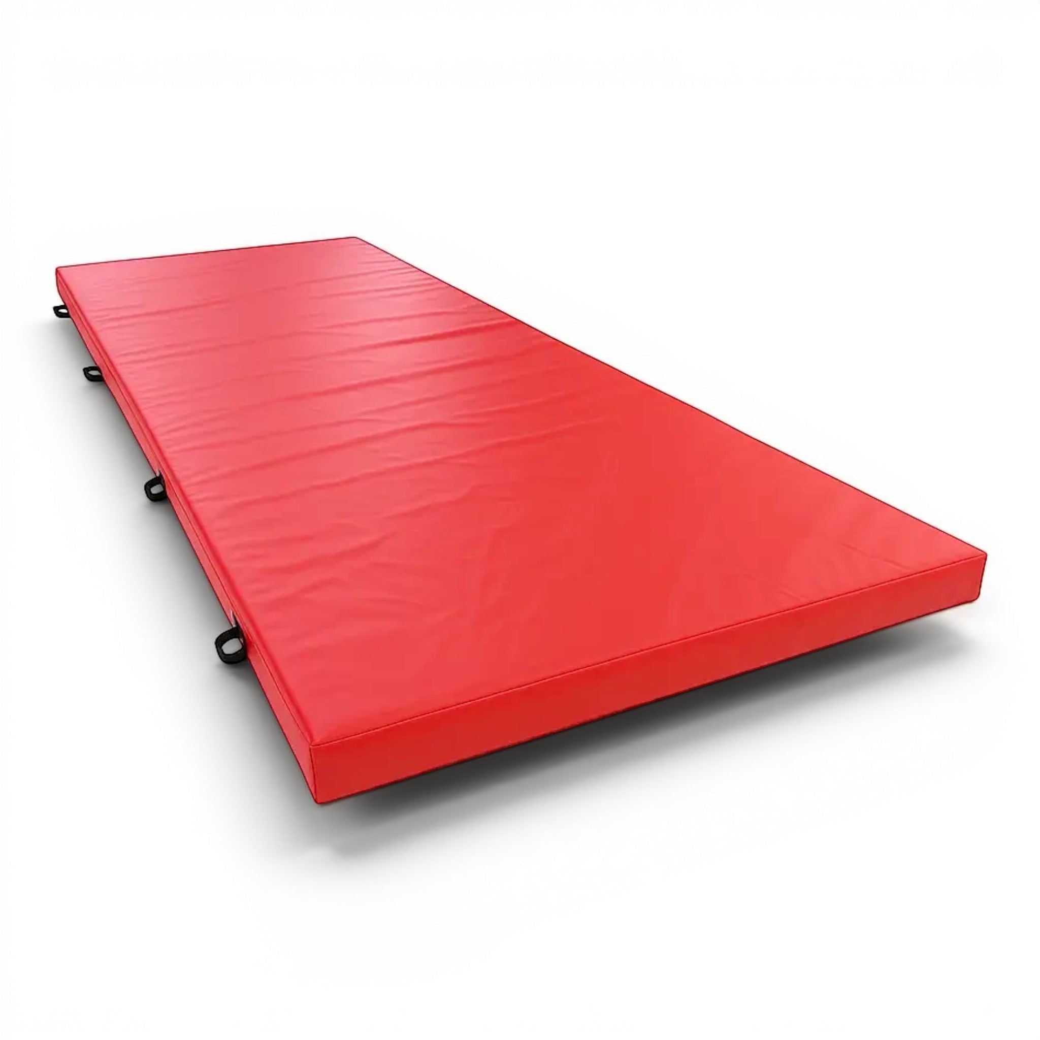 UK Gym Pits red PVC splat mat with shock-absorbing foam and heavy-duty handles for gymnastics and martial arts.