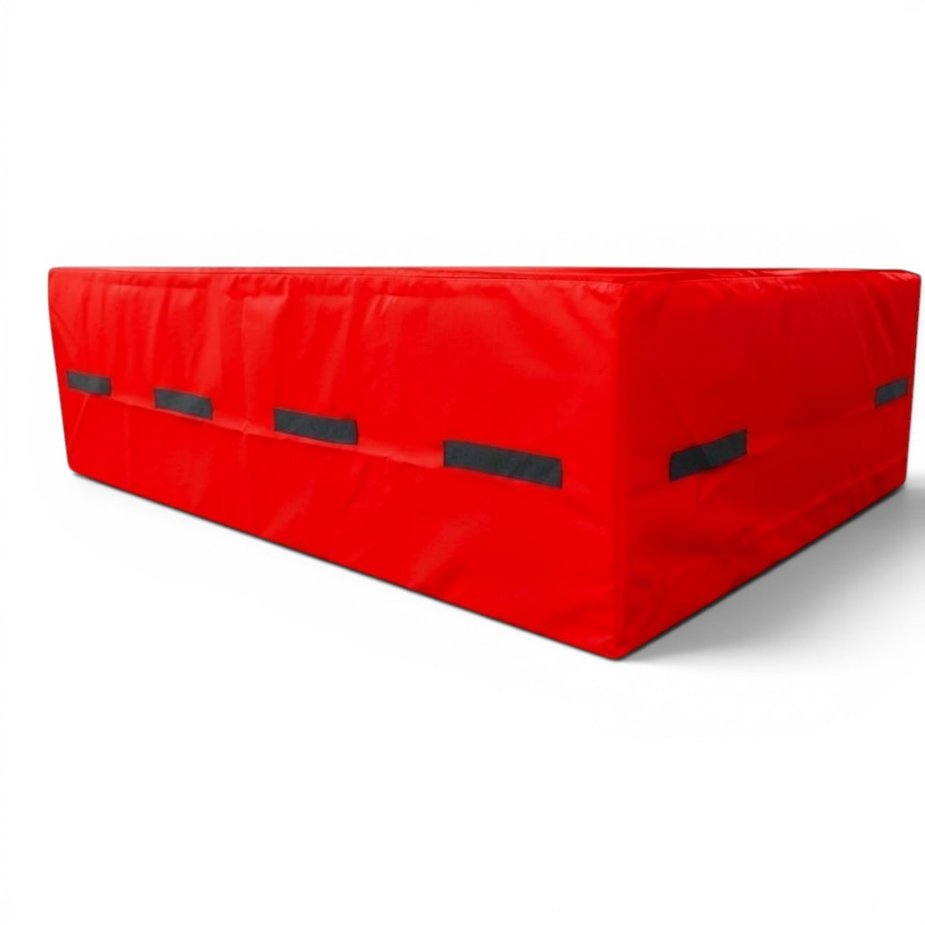 UK Gym Pits red resi foam landing pit with heavy duty handles and reinforced PVC cover for gymnastics safety