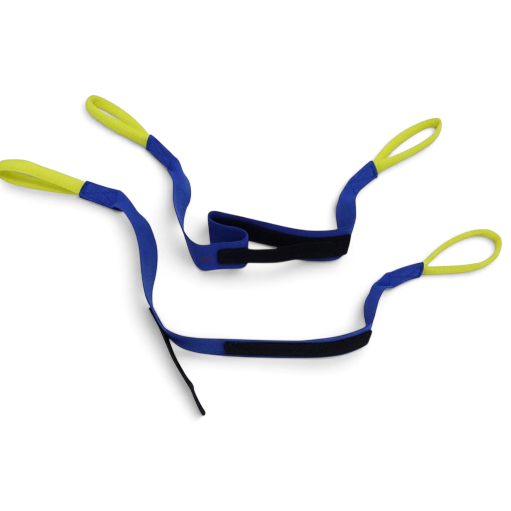 UK Gym Pits running arm resistance bands in blue with yellow thumb loops and adjustable Velcro straps for athletes