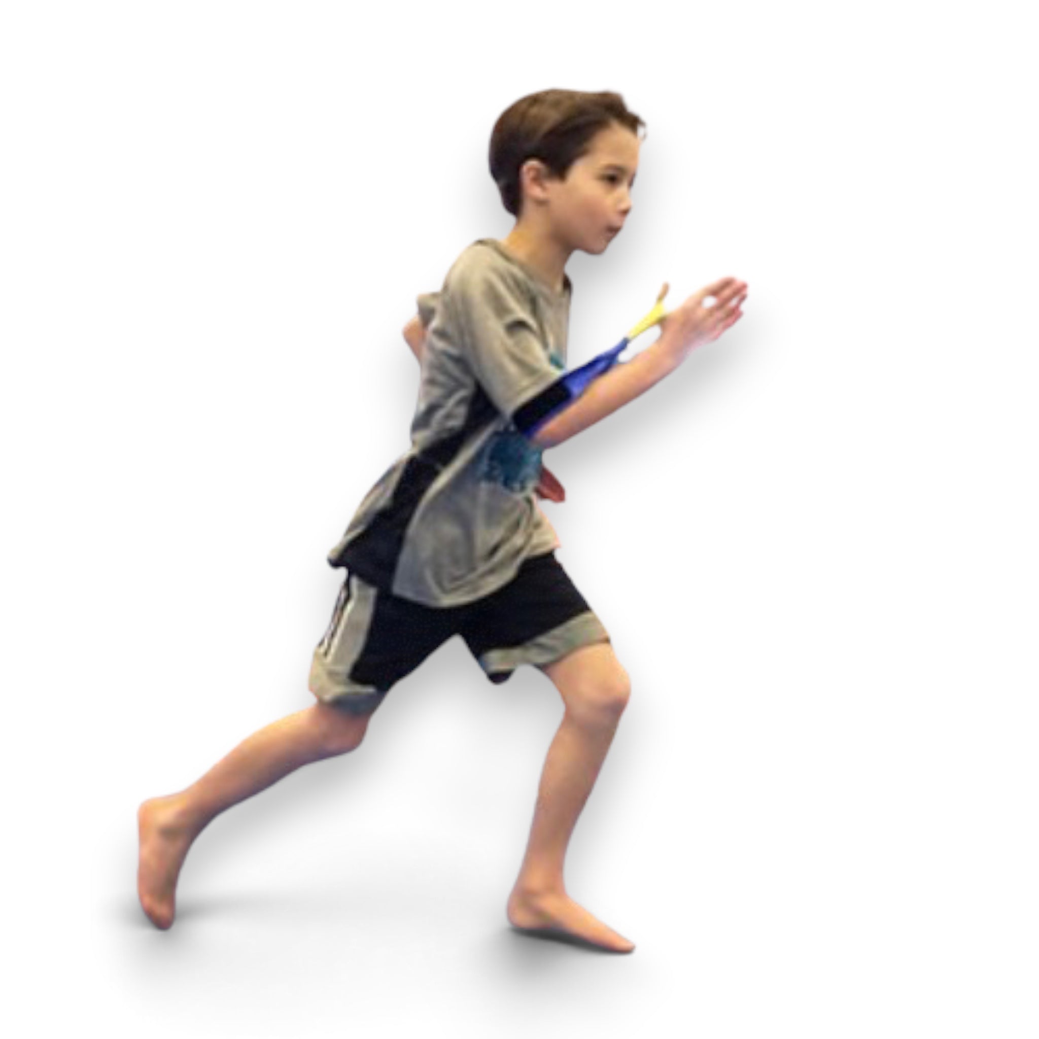 UK Gym Pits running arm resistance bands on a young athlete to maintain 90-degree elbow form for efficient running