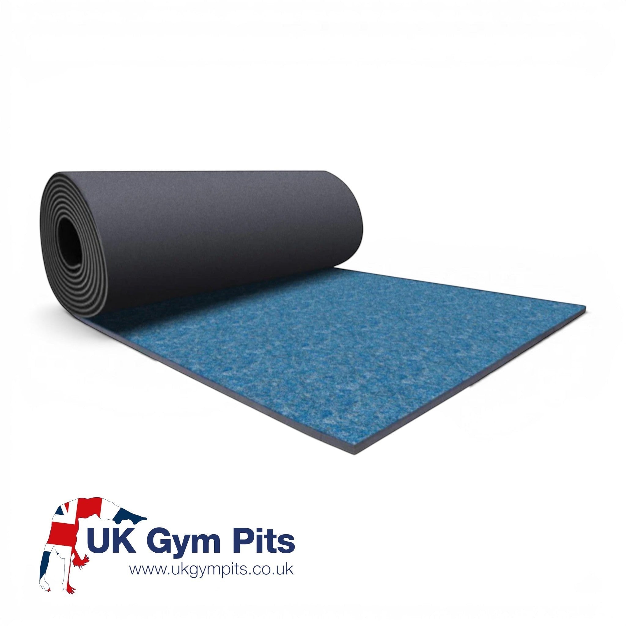 UK Gym Pits non-flexi sapphire blue carpet mat roll for gymnastics with high-density shock-absorbing foam base