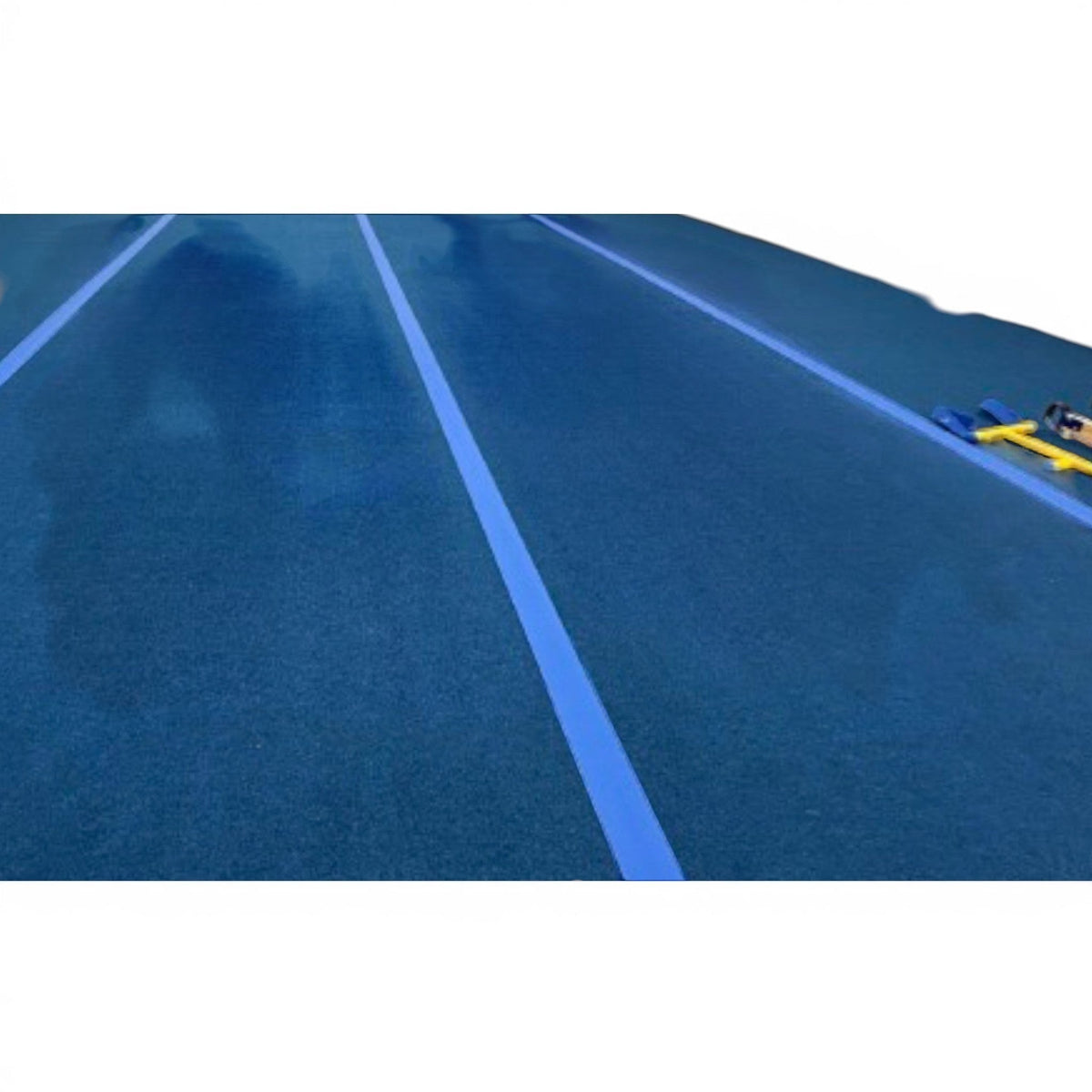 UK Gym Pits sapphire blue non-flexi carpet mat roll for gymnastics and cheerleading with a durable foam surface.