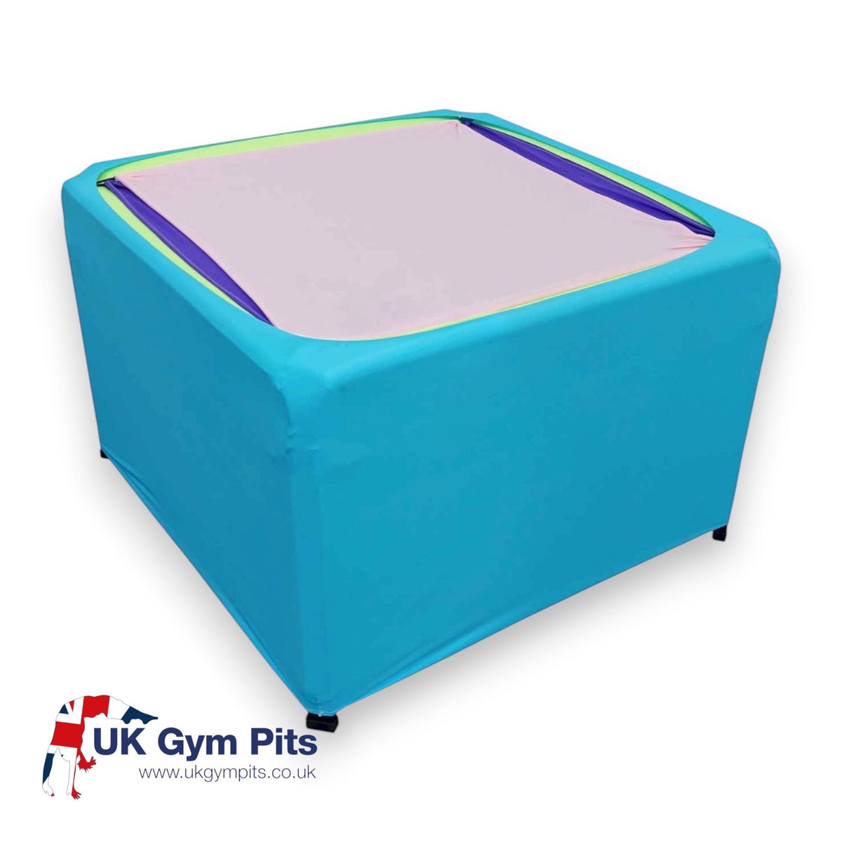 UK Gym Pits Sensory Boundex Cuddle box with blue lycra frame and layered fabric top for sensory motor development