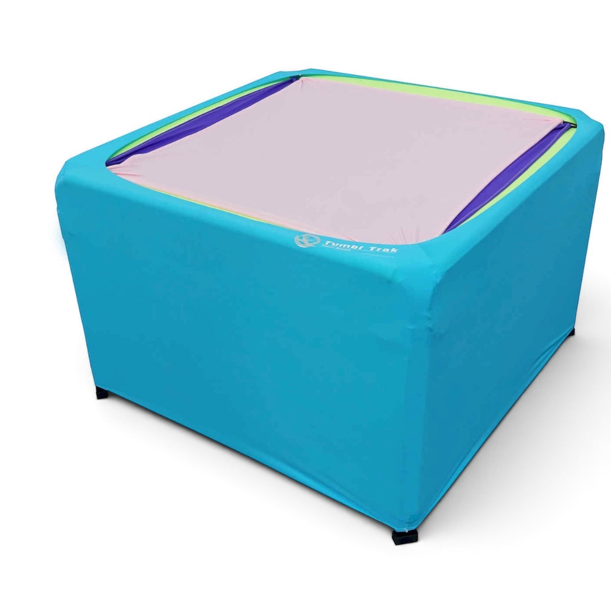 UK Gym Pits Sensory Boundex Cuddle box with blue lycra sides and layered fabric top for sensory motor development.