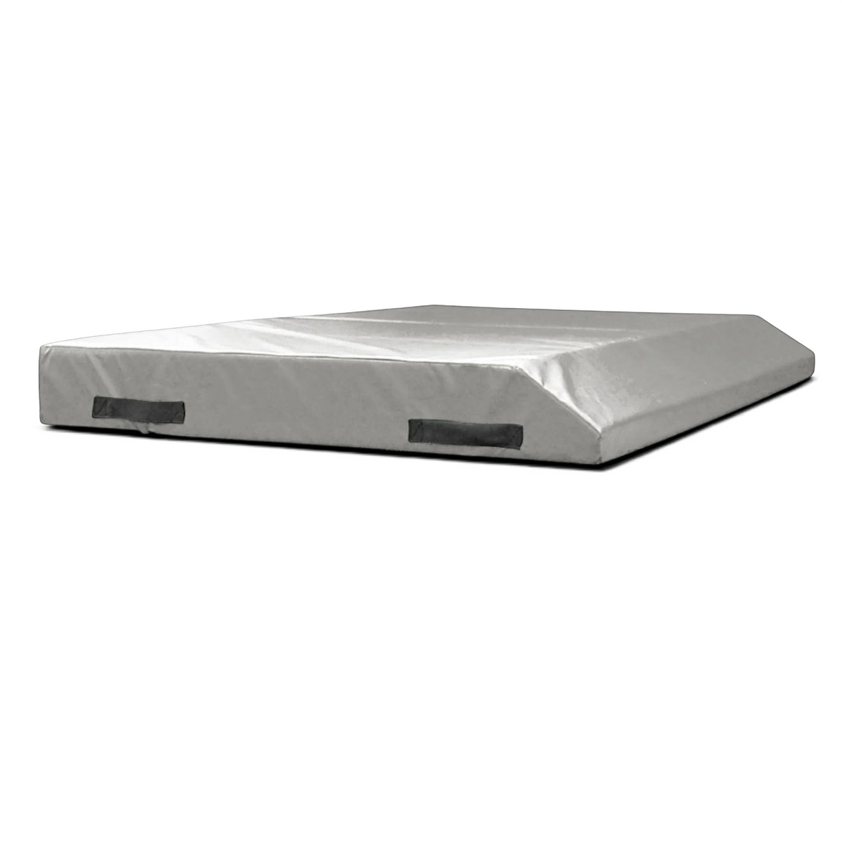UK Gym Pits single wedge trampoline spotting end deck mat with reinforced PVC cover and side handles.