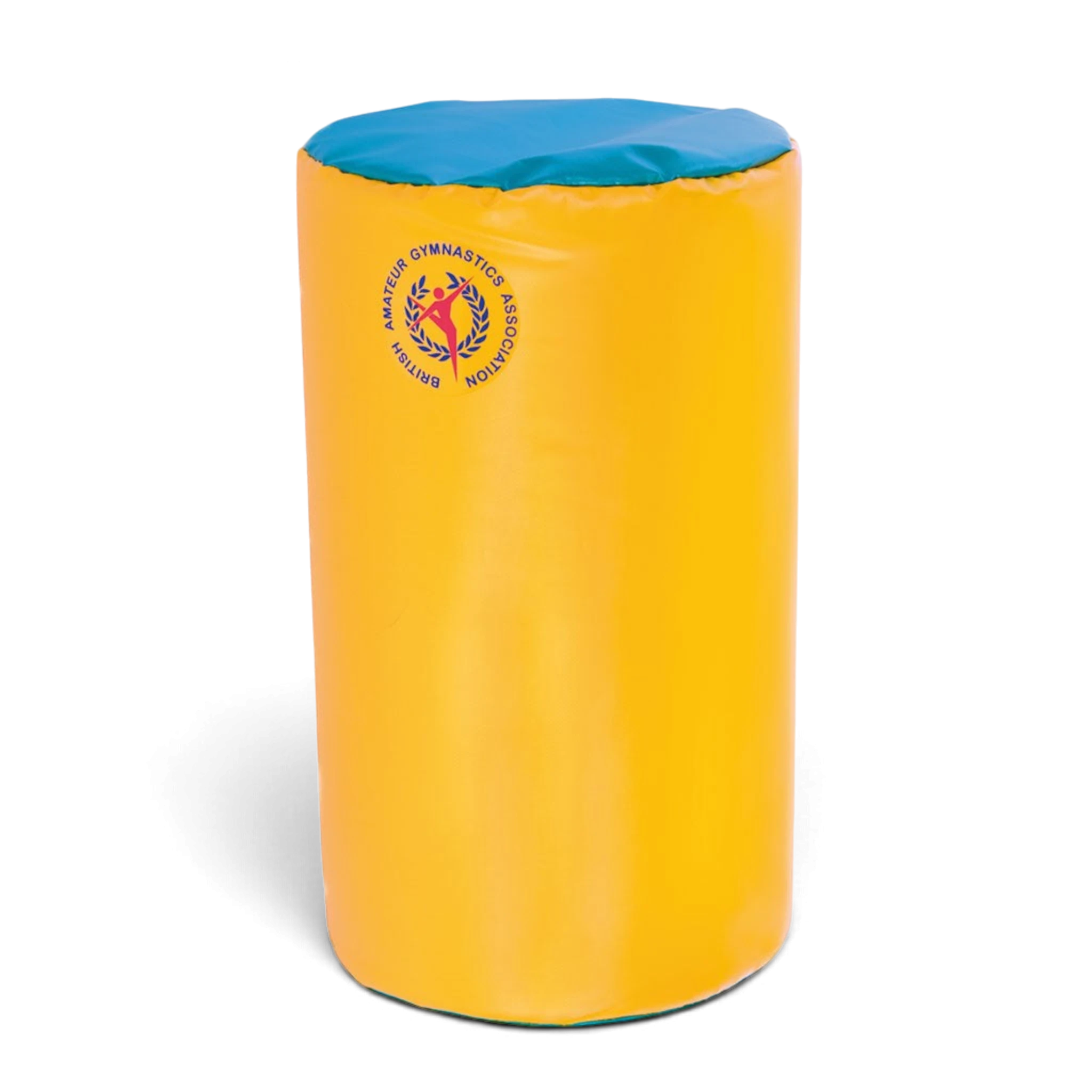 UK Gym Pits soft play yellow and blue cylindrical column for children's gymnastics and motor skill development