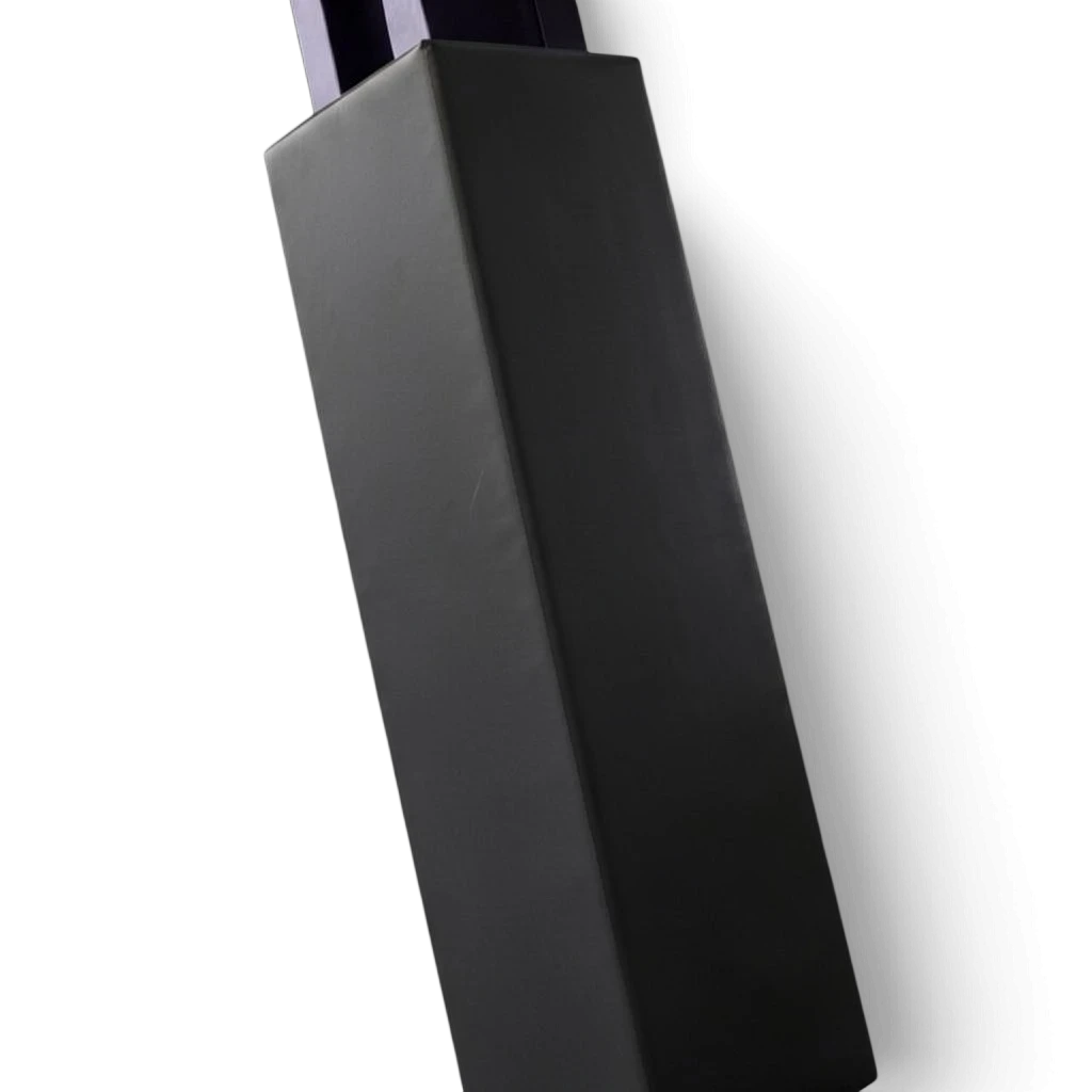 UK Gym Pits square black PVC post protector padding installed on a steel stanchion for gym safety