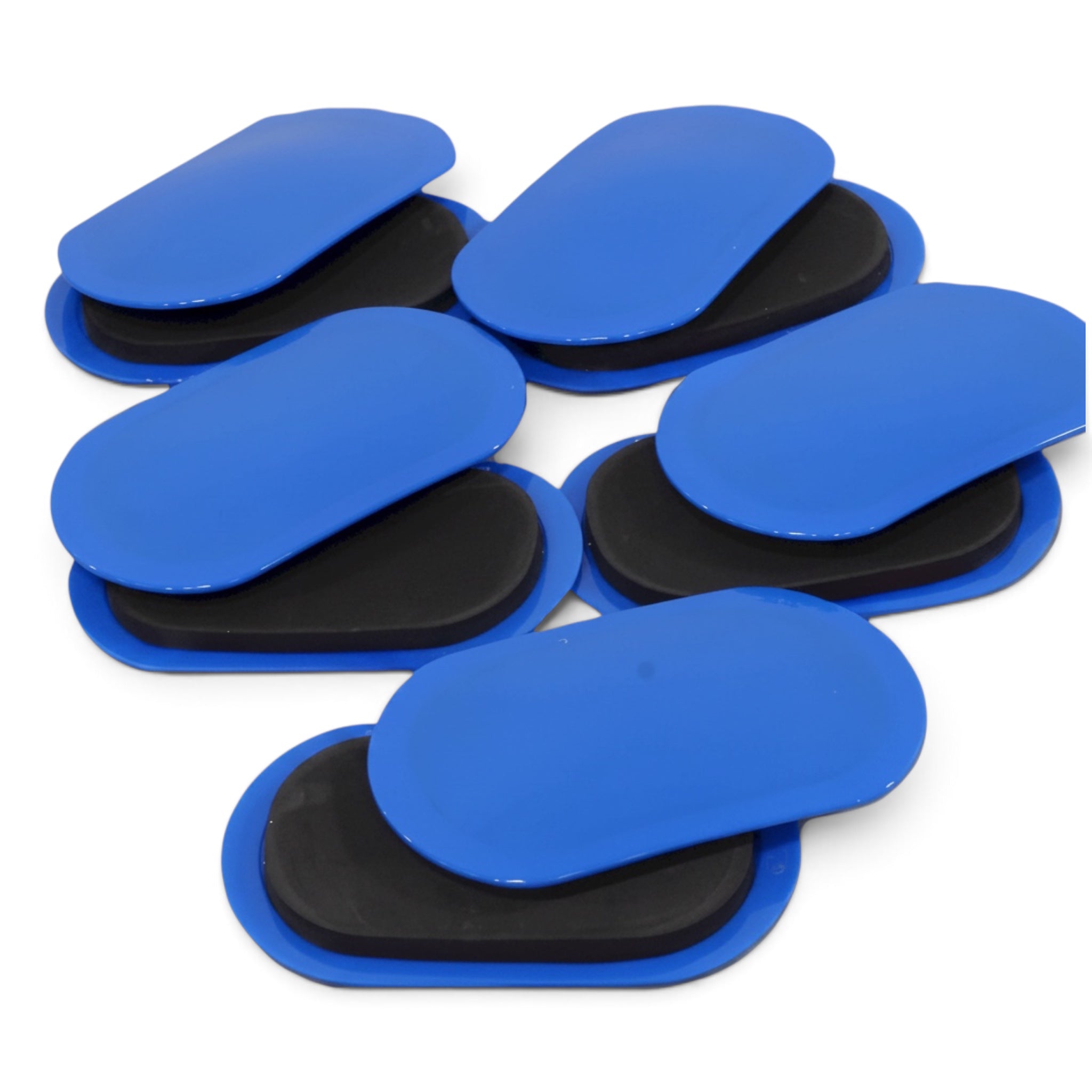 UK Gym Pits standard conditioning sliders in royal blue and charcoal for core, flexibility, and tumbling exercises.