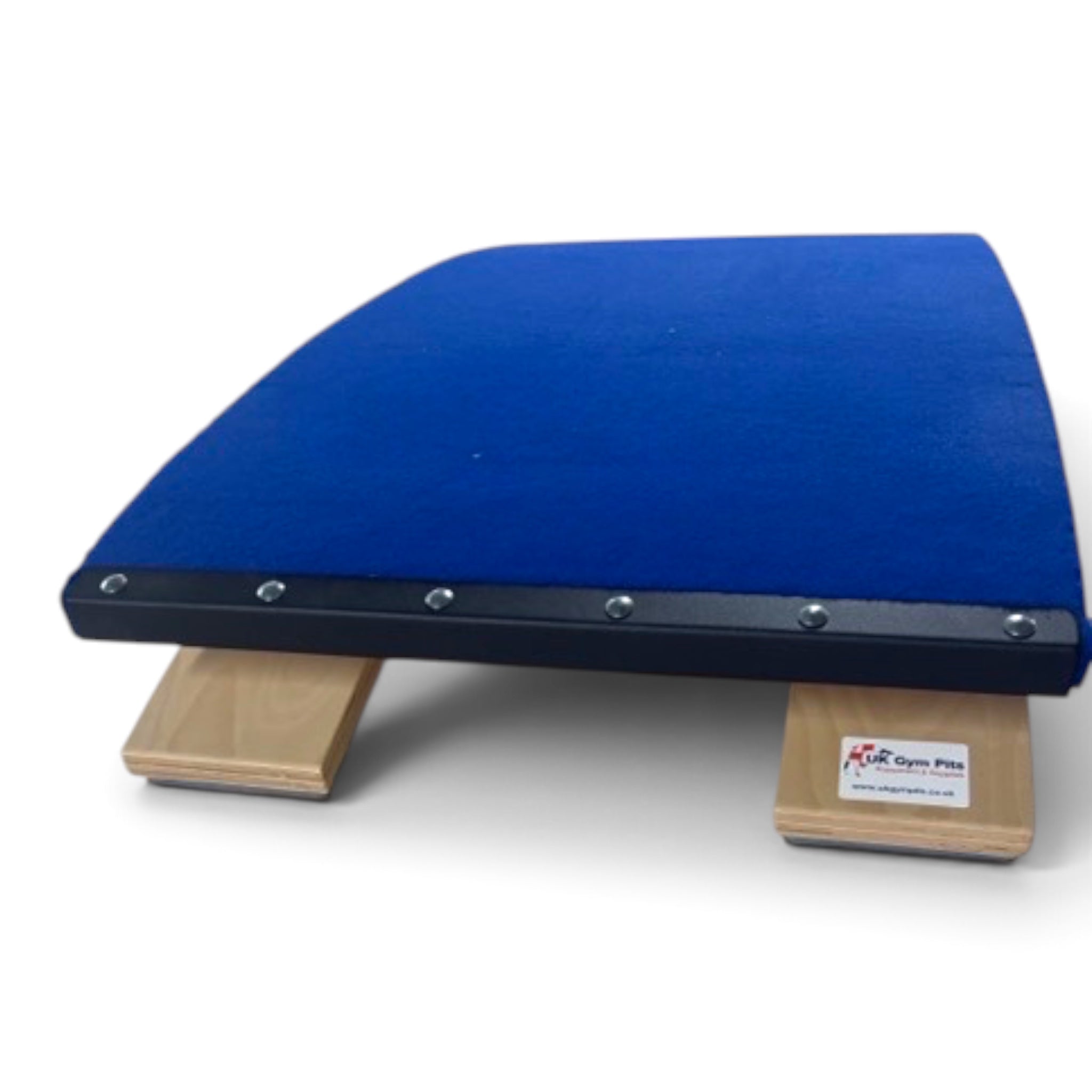 UK Gym Pits standard gymnastics springboard with blue antimicrobial carpet and birch plywood base