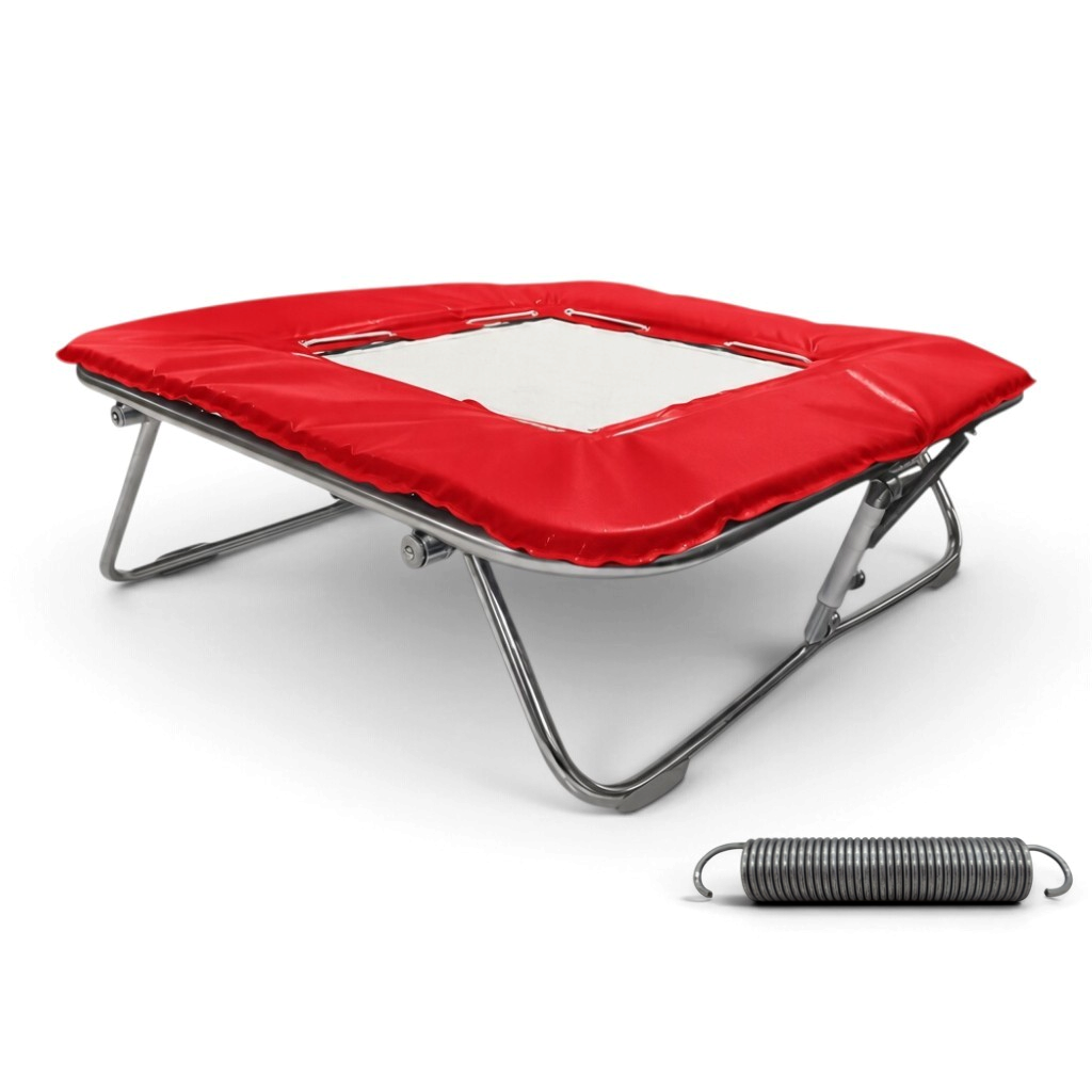 UK Gym Pits super mini trampoline with a solid super-mesh bed, red frame pads, and a high tensile steel spring.
