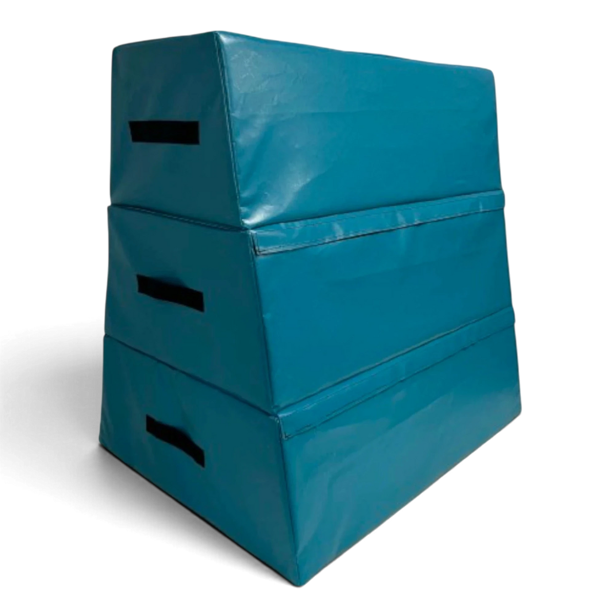 UK Gym Pits 3 tiered foam vault box in teal vinyl for gymnastics training with carry handles and Velcro connectors