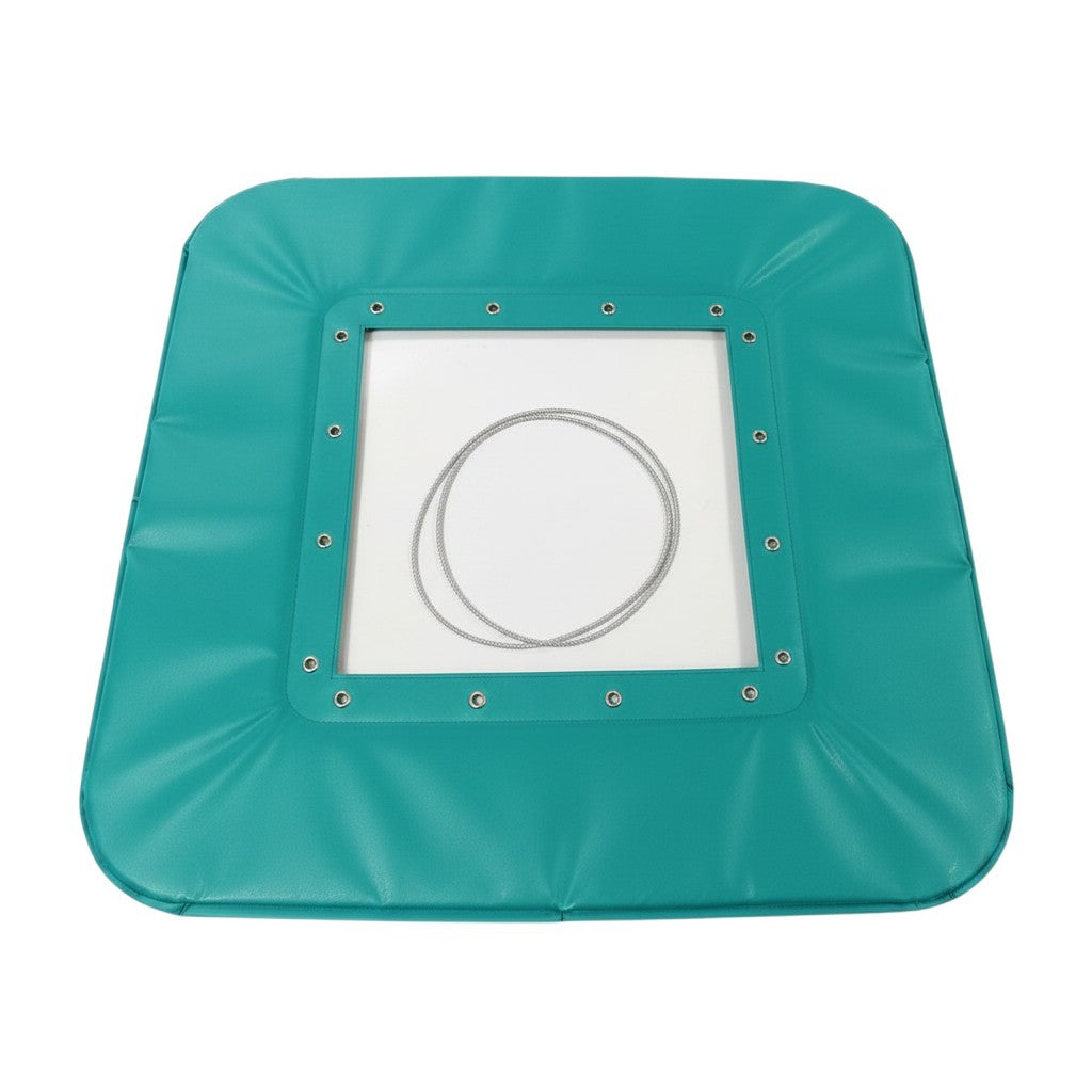 UK Gym Pits teal PVC replacement frame pads for mini trampolines with lacing cord and metal eyelets